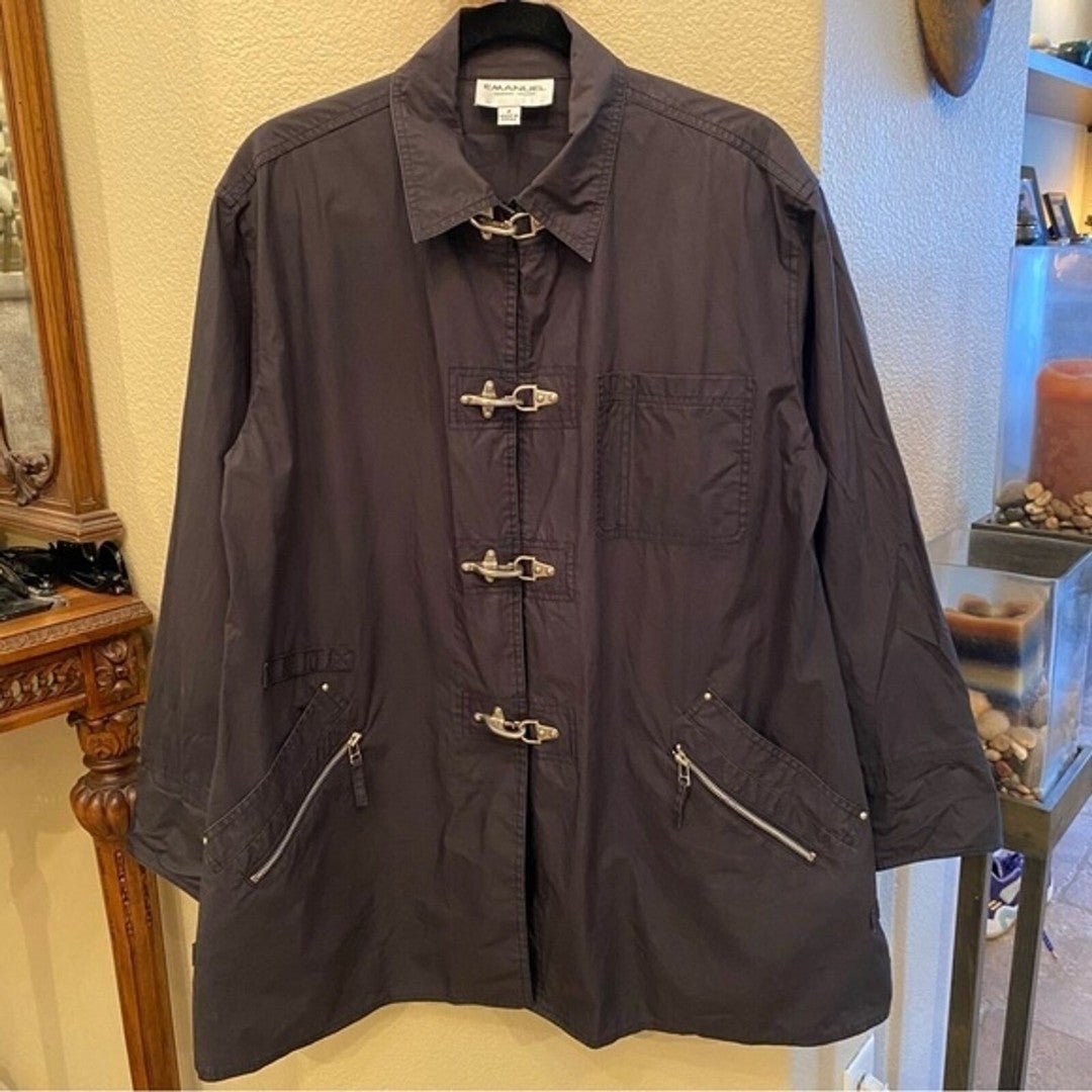 EMANUEL UNGARO Women Black Fireman Clasp Over-Sized Jacket Size Petite