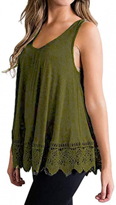 Top Women's solid color hem lace casual versatile large vest cotton T-shirt