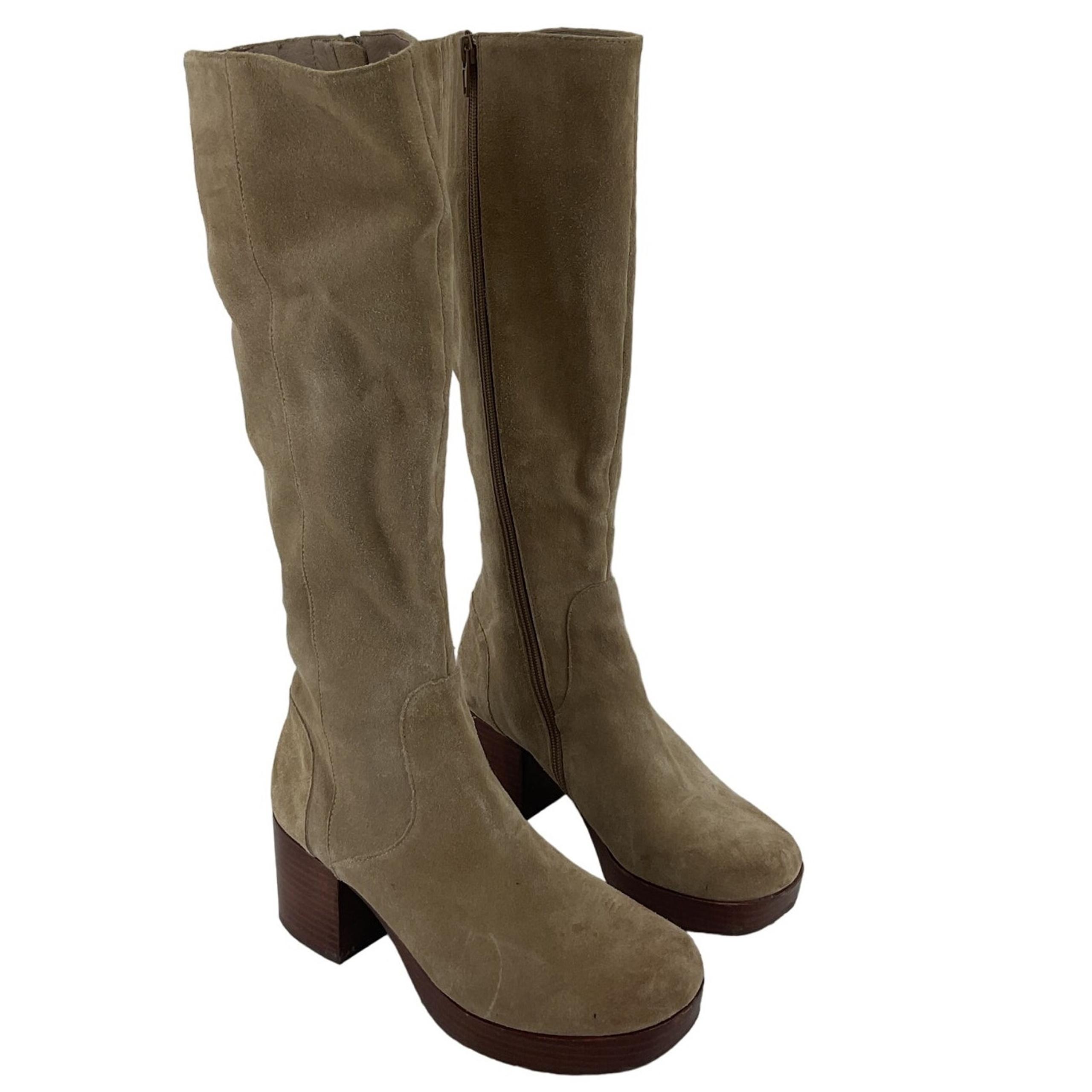 Chocolat Blu Vince Tan Suede Leather Platform Tall Boots Women's 7.5 Preowned