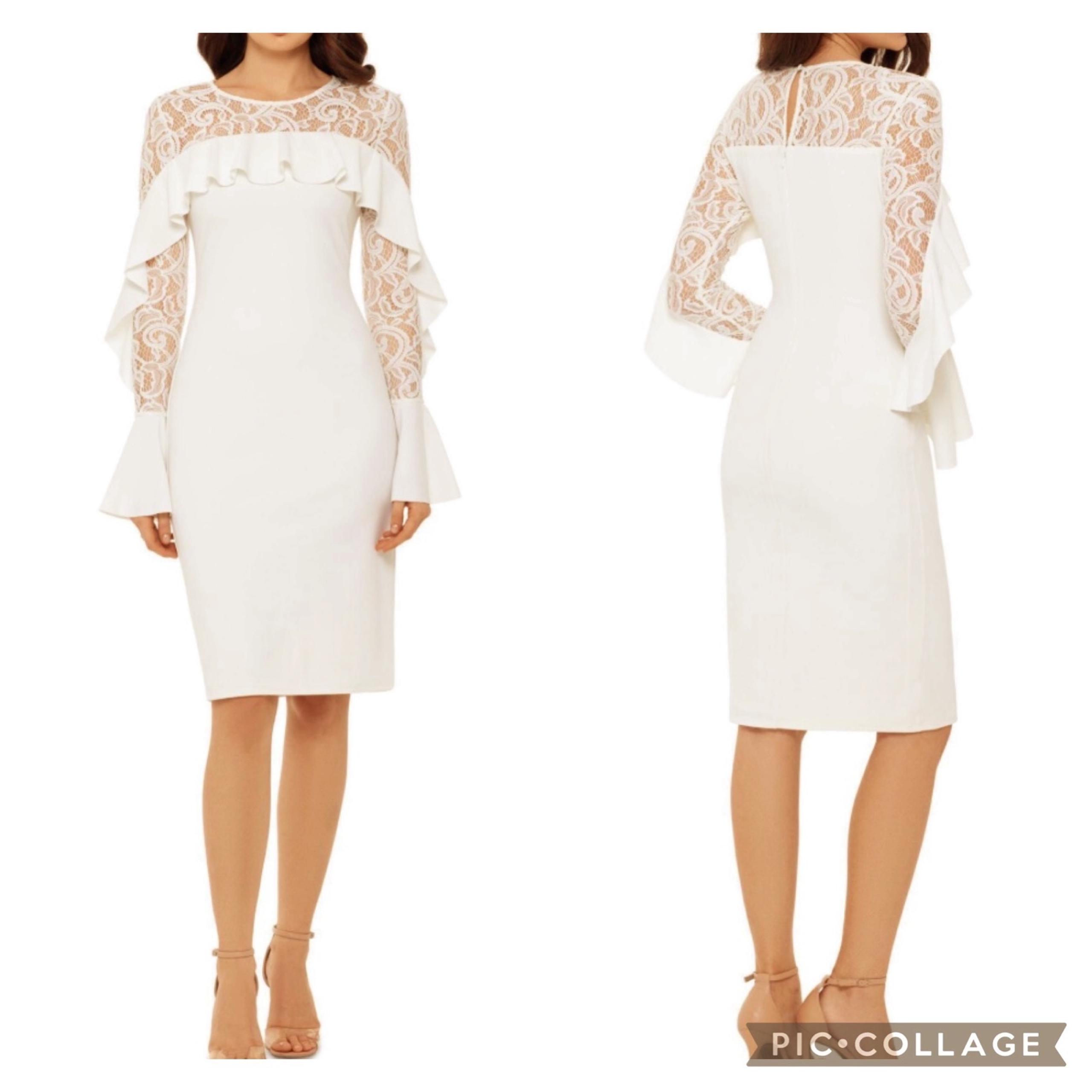Betsy & Adam Dress Lace Knee Length Long Sleeve Ivory 4