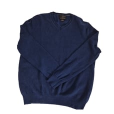 Black Brown 1826 Sweater Mens Large Blue 100% 2 Ply Cashmere Long Sleeve V-Neck