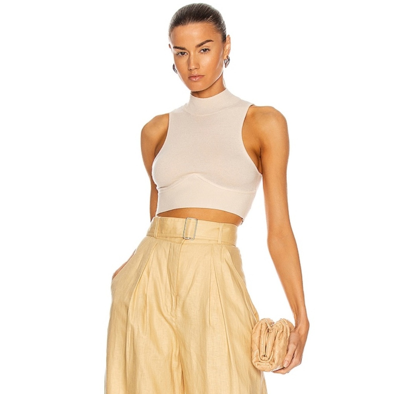 Jonathan Simkhai Harlee Crop Top in Ecru Lambswool Cotton Cashmere Blend Size XS