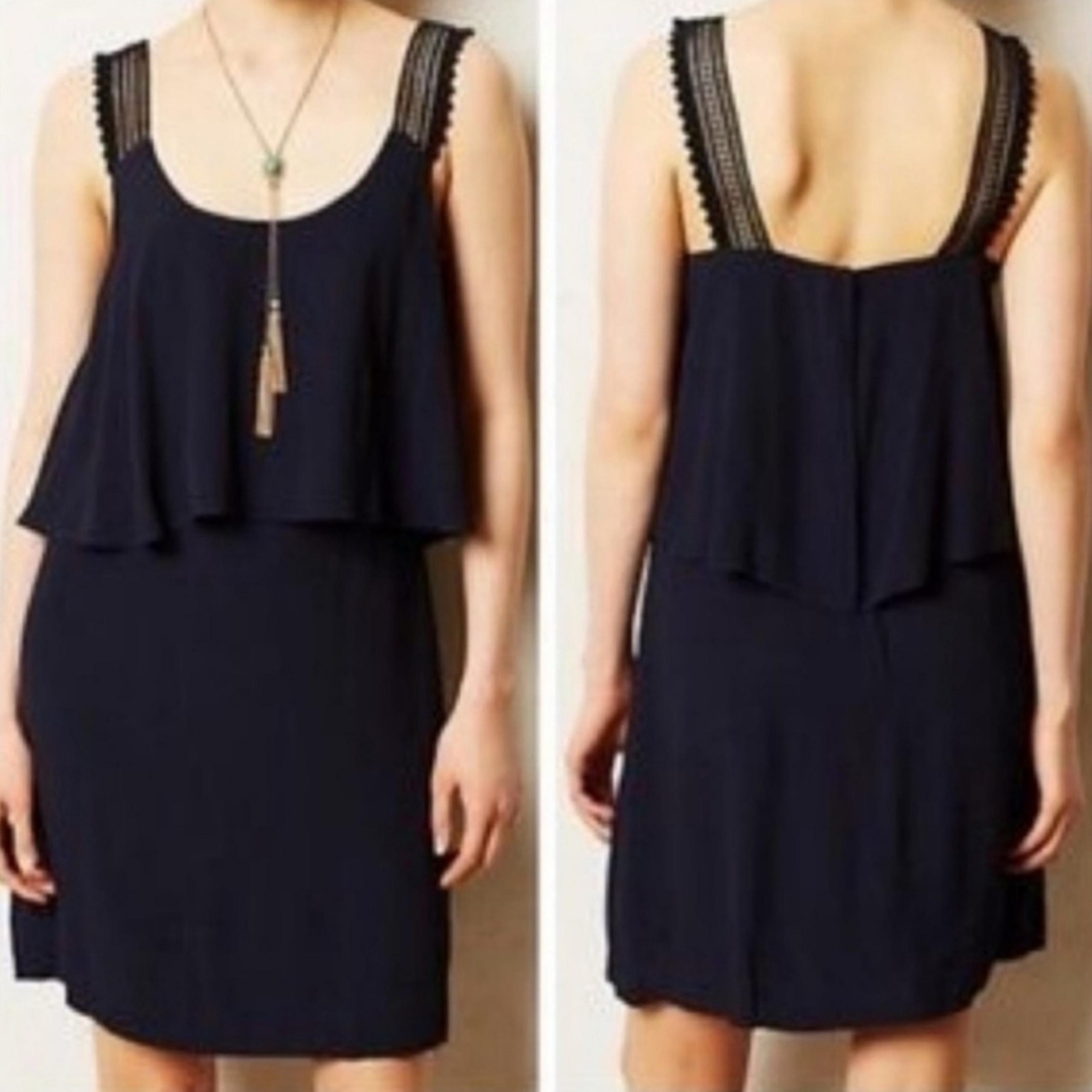 Anthropologie Maeve Tisana Dress Navy Blue Tiered Layered Crochet Strap 8 NWT