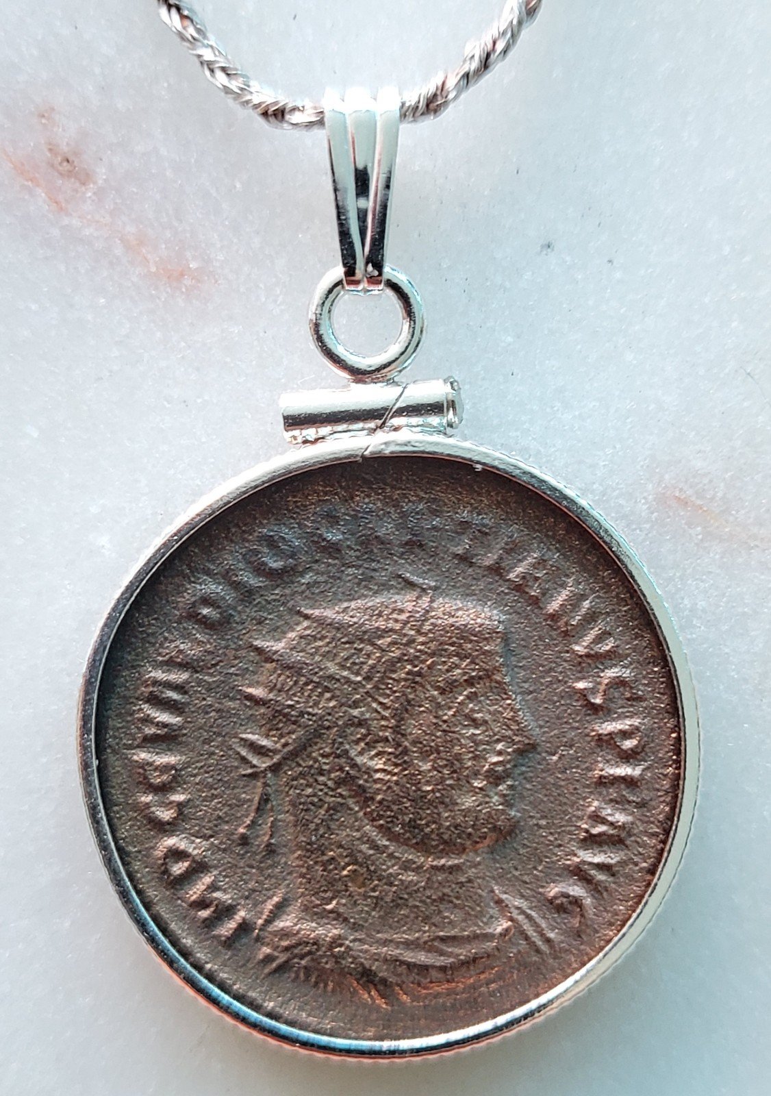 Authentic Ancient Coin Roman Emperor Philosopher Diocletian 925 Silver Necklace