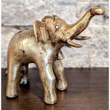 Solid Brass VTG Trunk Up Elephant Nice Patina Figurine Shelf Sitter 4 in. High