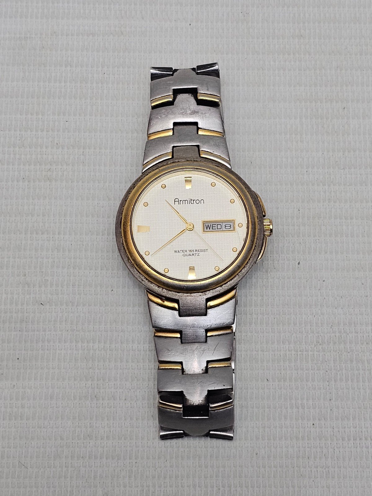Armitron Watch Men Silver Gold Stainless St 50m Batt Day Date Champagne Quartz