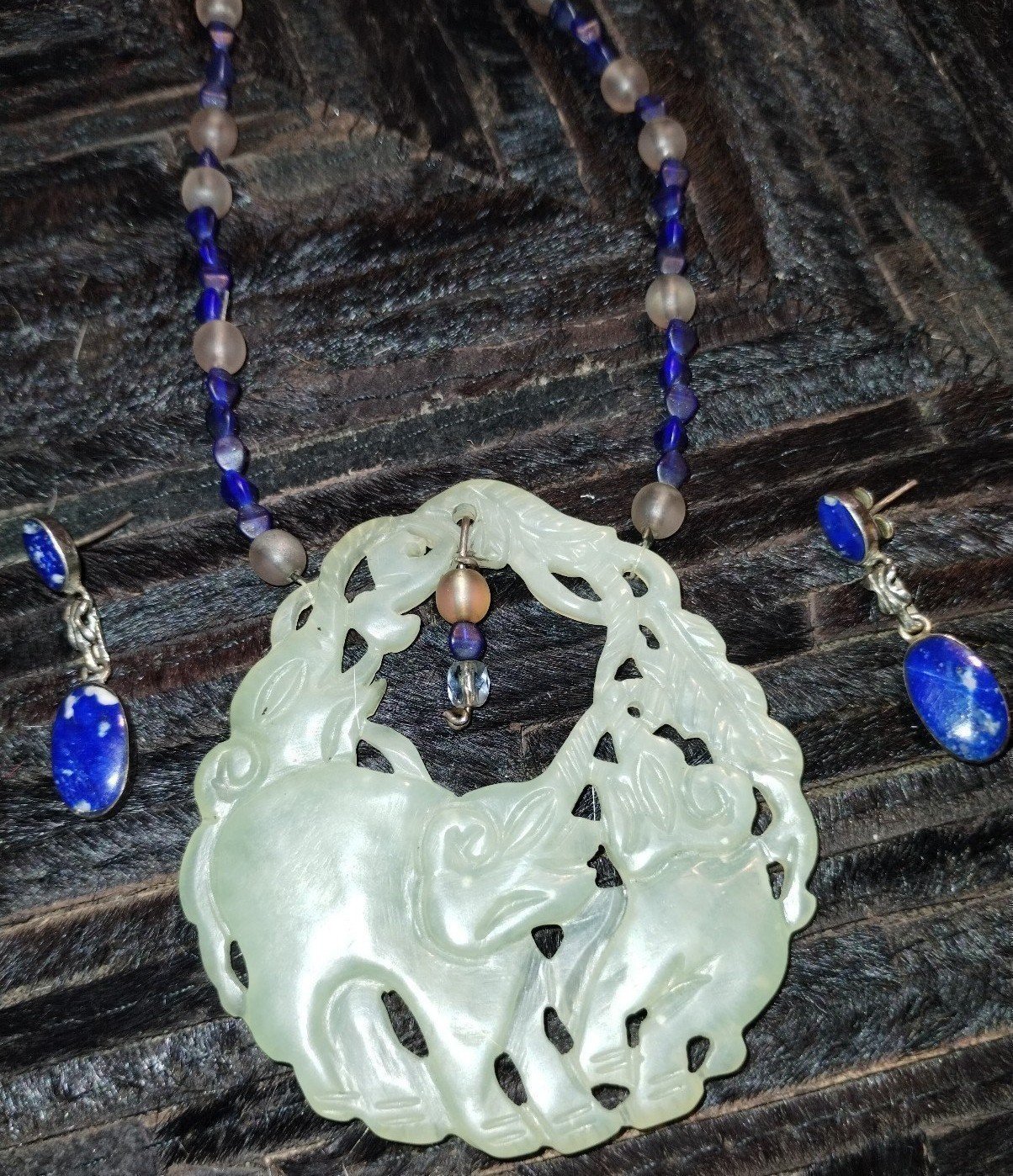 Jade necklace w/ Lapis earrings