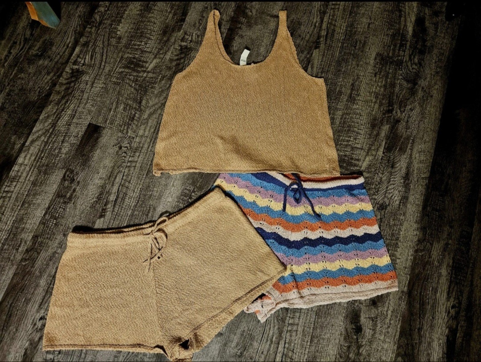 AERIE High Waisted Crochet Sweater Knit Shorts Lot NWT Sand XL Multi NWOT Size L