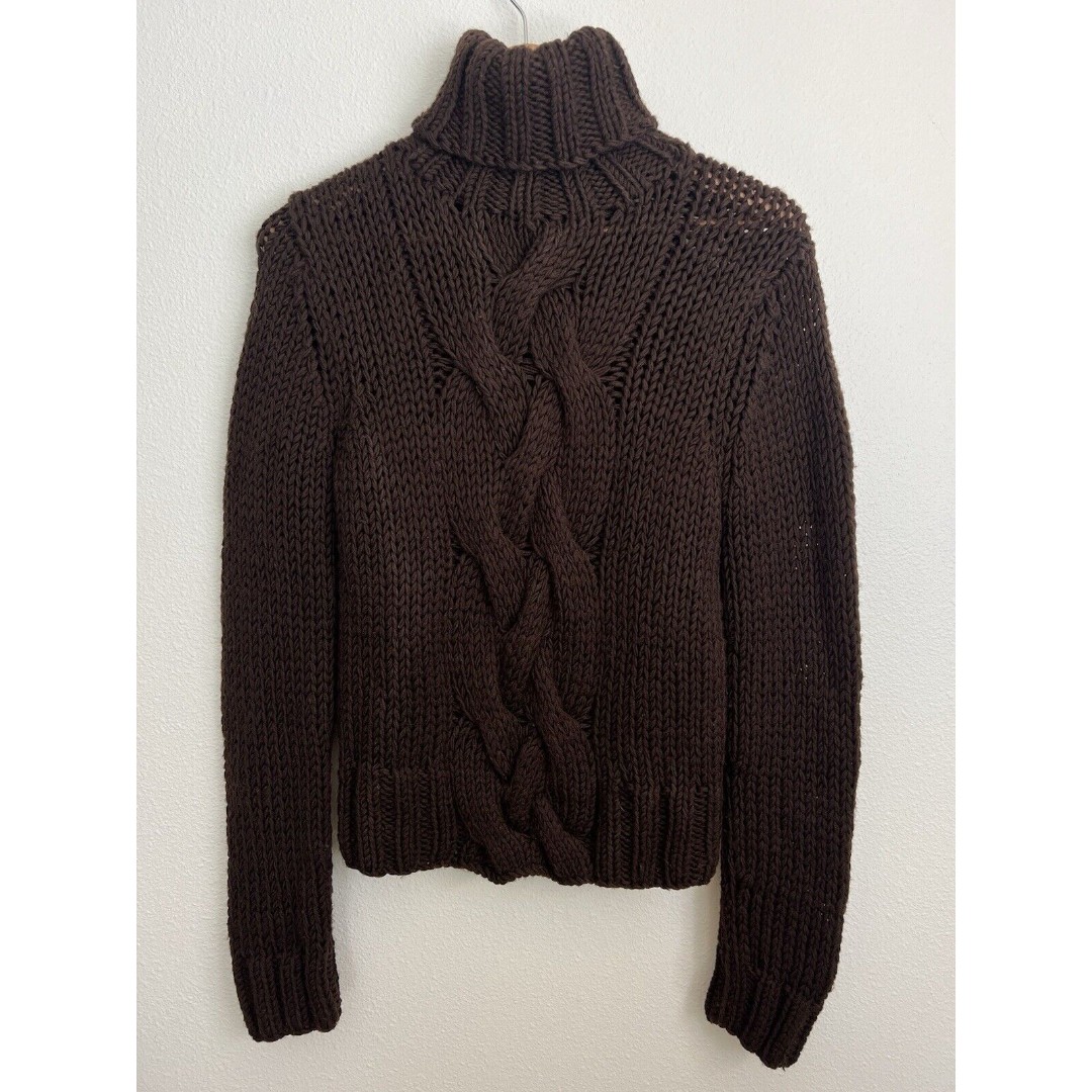 J Crew 100% Wool Aran Style Cable Knit Fisherman Hand Knit Turtleneck Sweater L