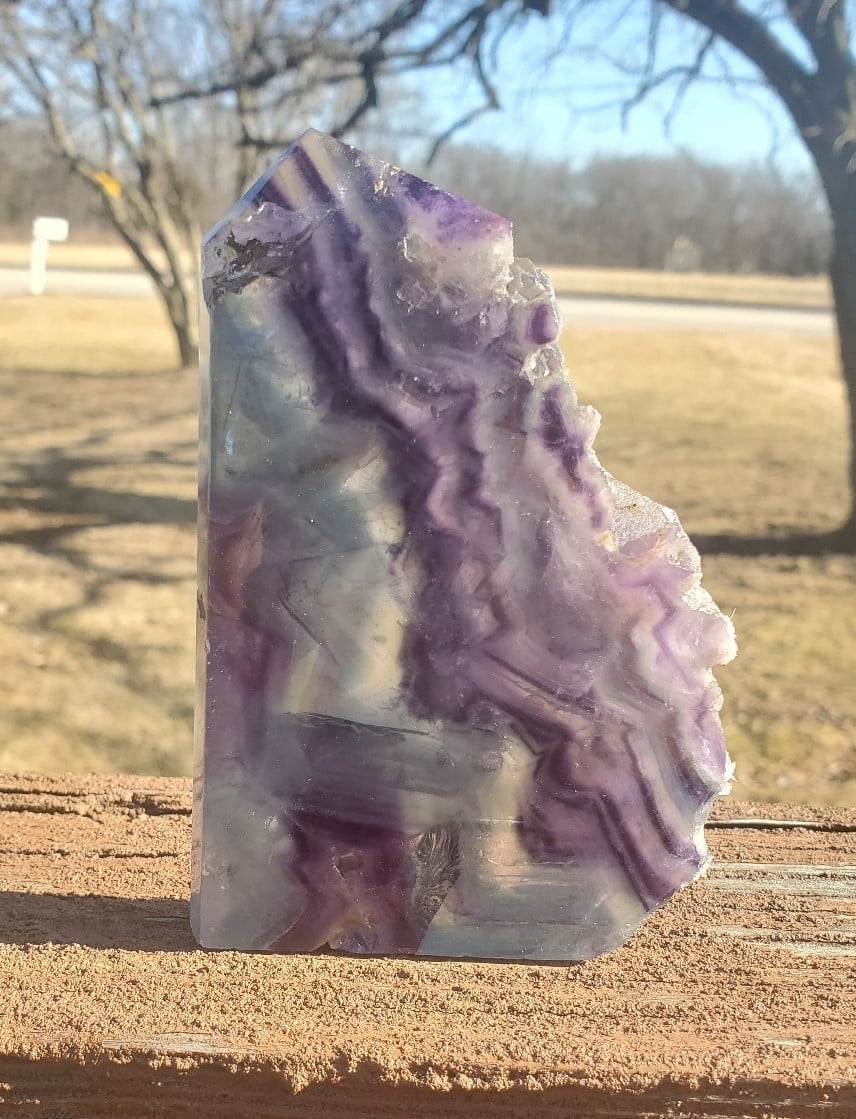 ON HOLD Large Fluorite Blue & Purple Crystal Tower Point Freeform Polished Rough