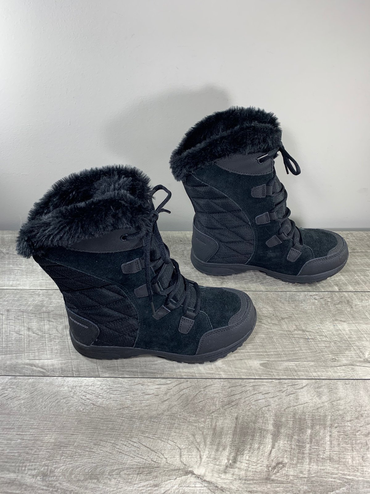 Columbia Women's Ice Maiden II Black Snow Winter Waterproof Fur Boots Size 6