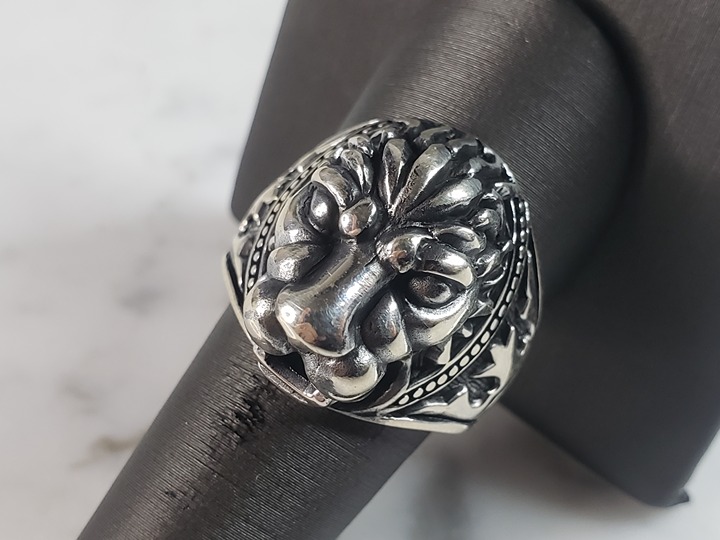 Mens Sterling Silver Lion Head Ring 10.7g E6412