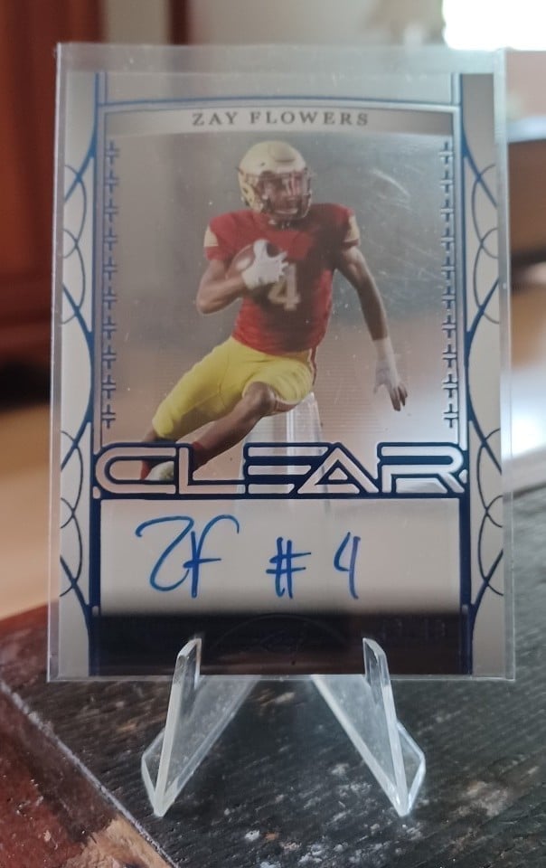 Zay Flowers RC AUTOGRAPHED CLEAR LEAF BLUE Card MINT CONDITION