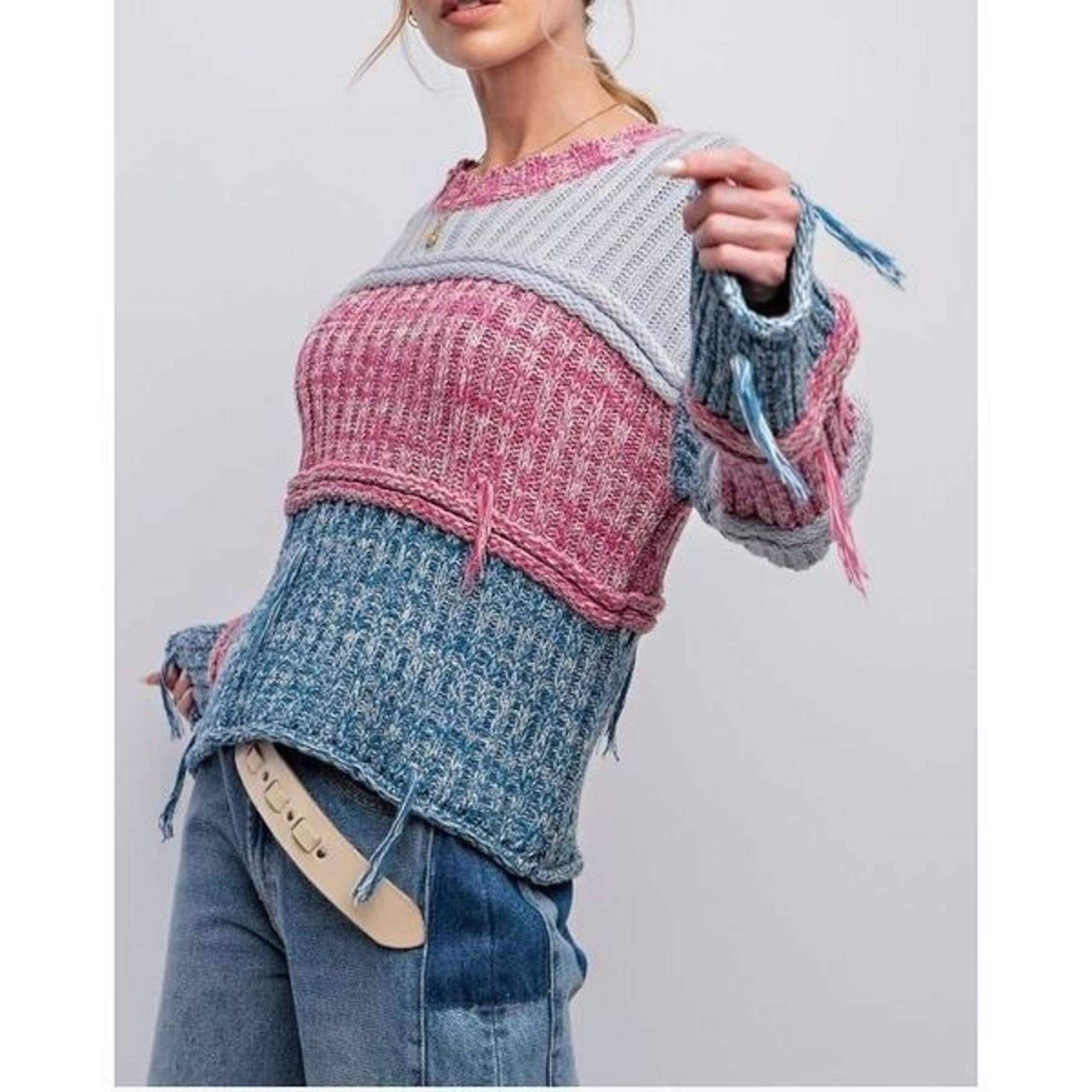 Easel Color Block Sweater With Tassels Size M NWT