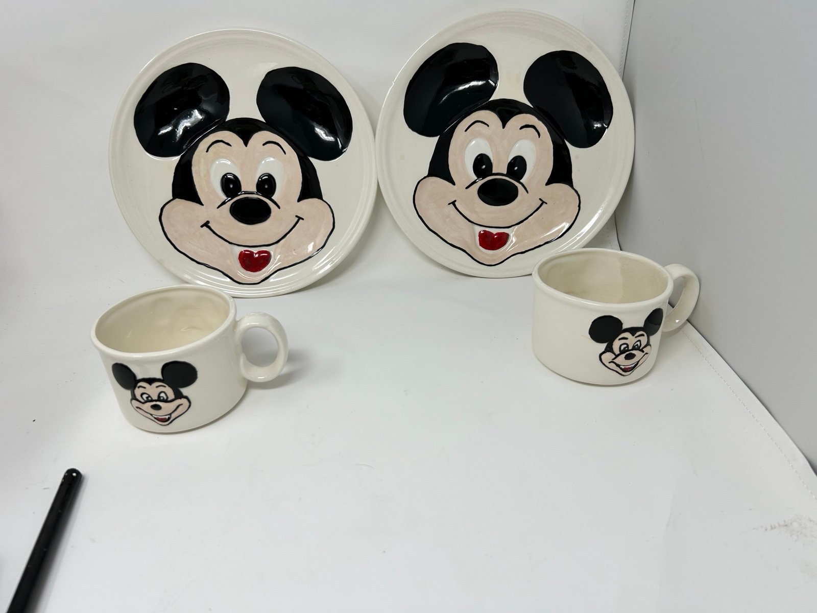 Vintage Mickey Mouse 3D Ceramic Dinner Plate & Mug 1970's Walt Disney Set Of 2