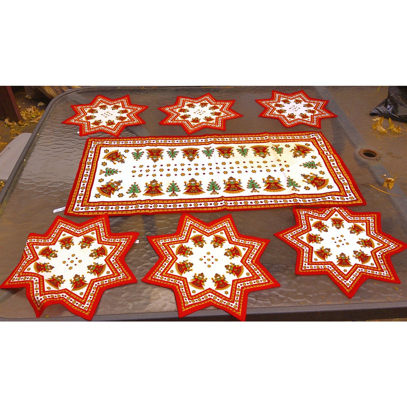 Vintage Kolf Austria Christmas Star Napkins and Table Runner Set READ