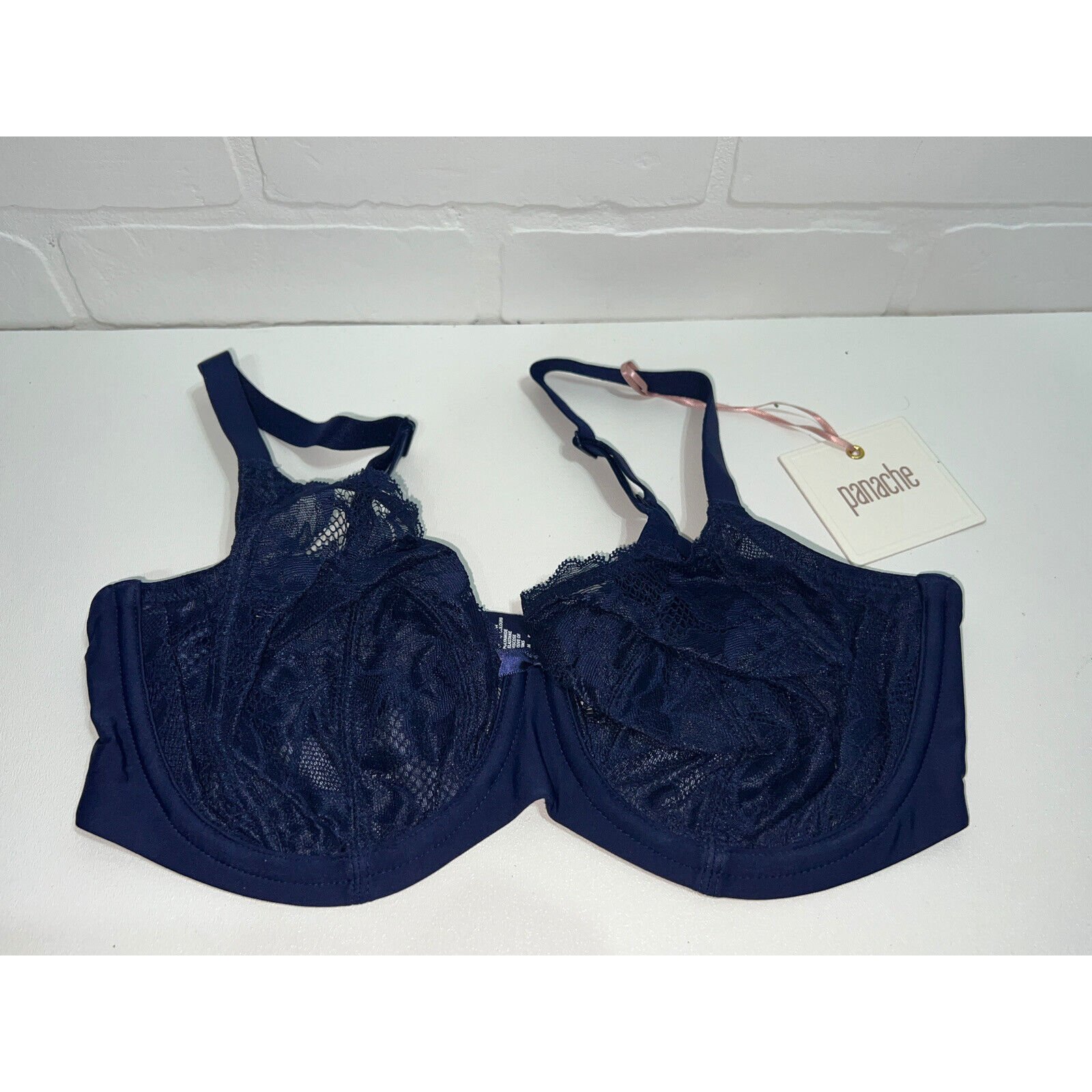NWT - panache Rocha Low Front Balconnet EUR 75E Dark Blue Lace Bra