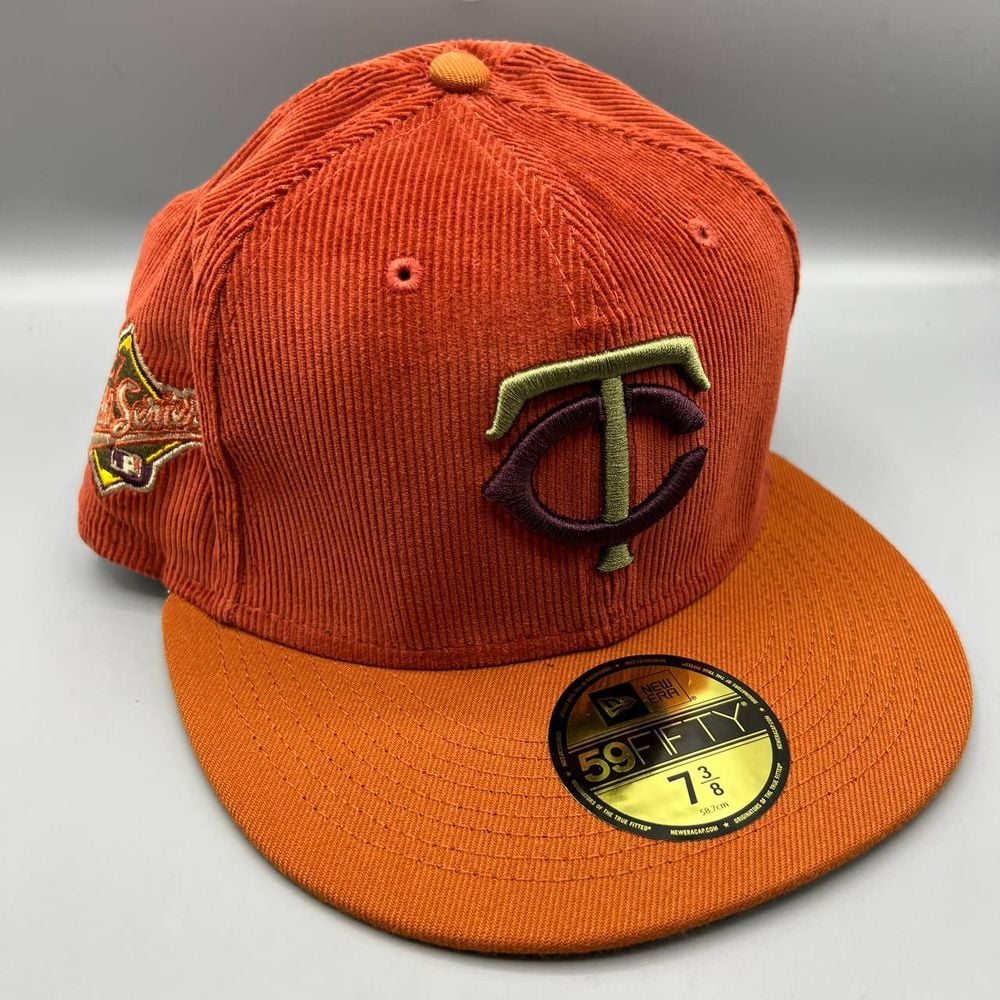 Minnesota Twins Hat Men 7 3/8 Orange Corduroy 59Fifty New Era Fitted Cap New
