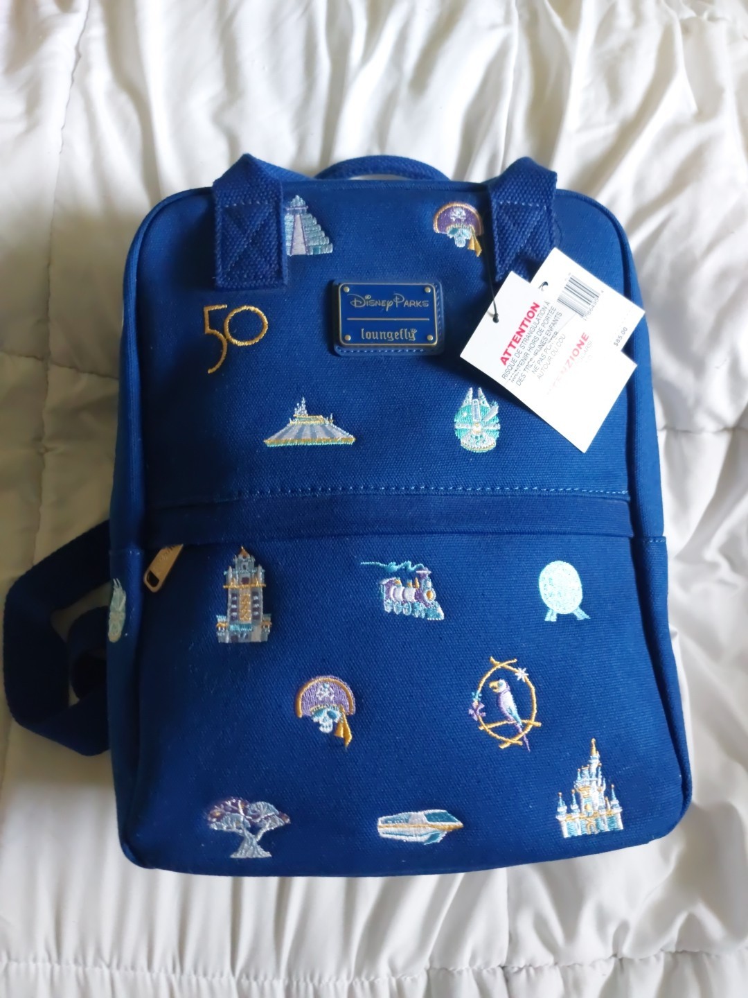 NWT Disney Parks Loungefly Canvas WDW 50th Mini Backpack