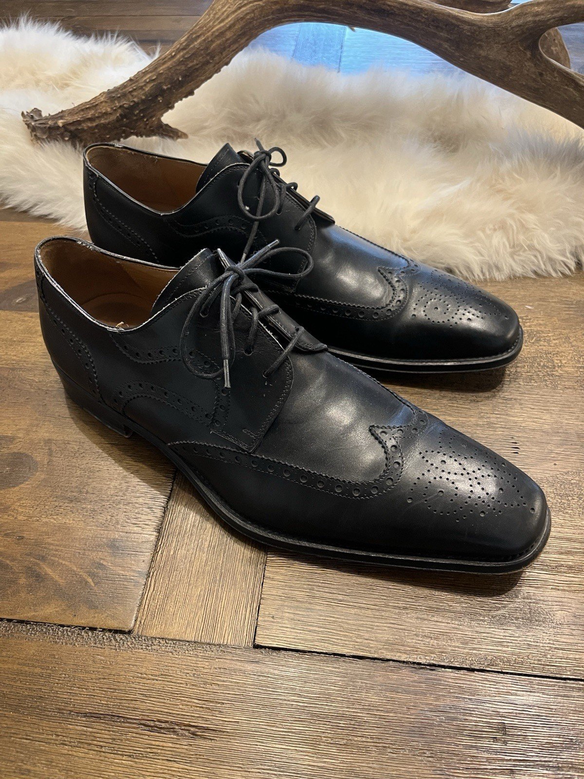 Magnanni Sergio Wingtip Oxford 13974 Black Leather Dress Shoes Mens Size 11 M US