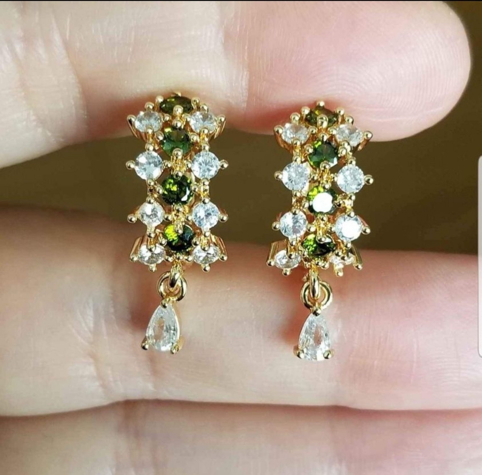 New 18K Gold Plated Peridot Diamond Dangle Hoop Earrings for Women