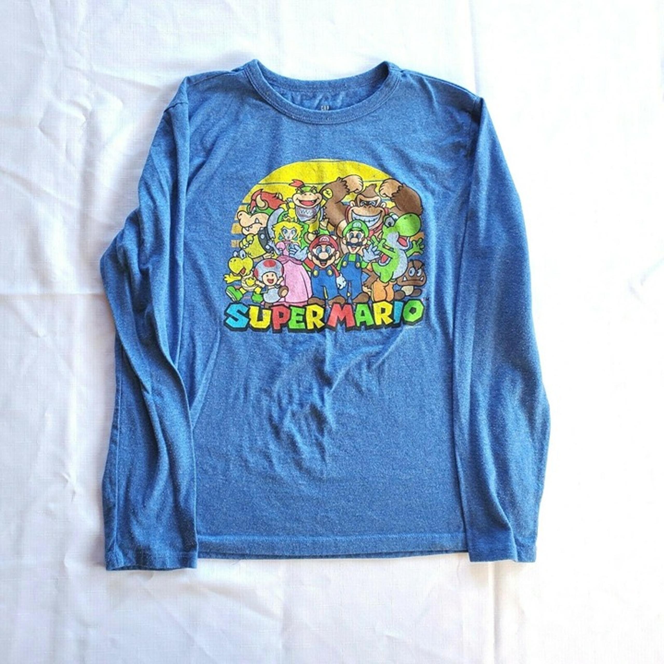 Blue GAP Kids Boys Super Mario Nintendo Long Sleeve T-Shirt Top Tee Size XL EUC