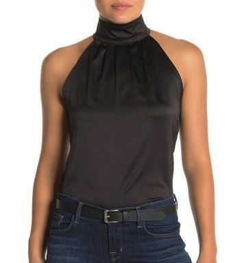 Kendall & Kylie Black Satin Halter Top S