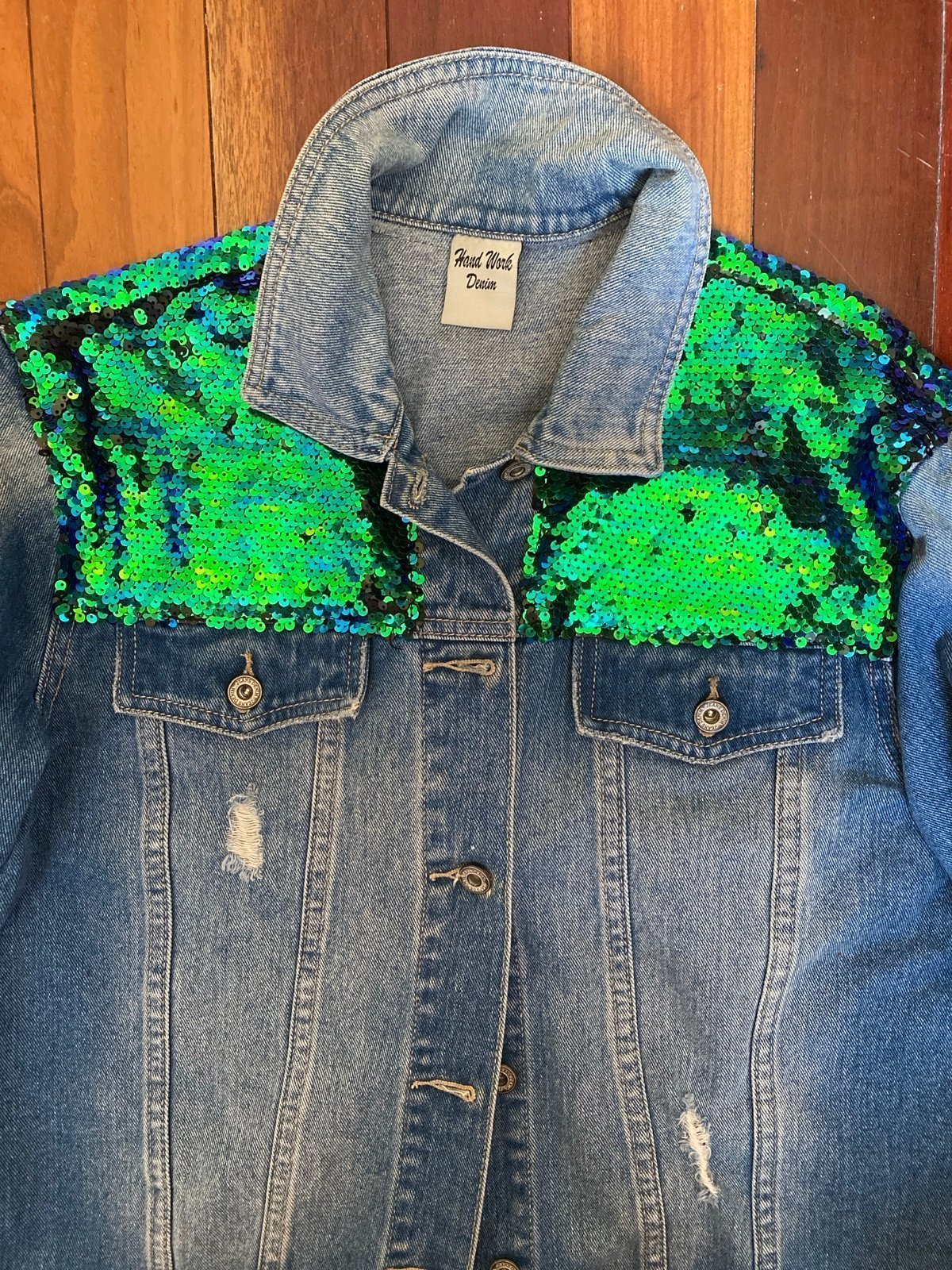Flip Sequin jean denim Jacket Woman Denim Size Large