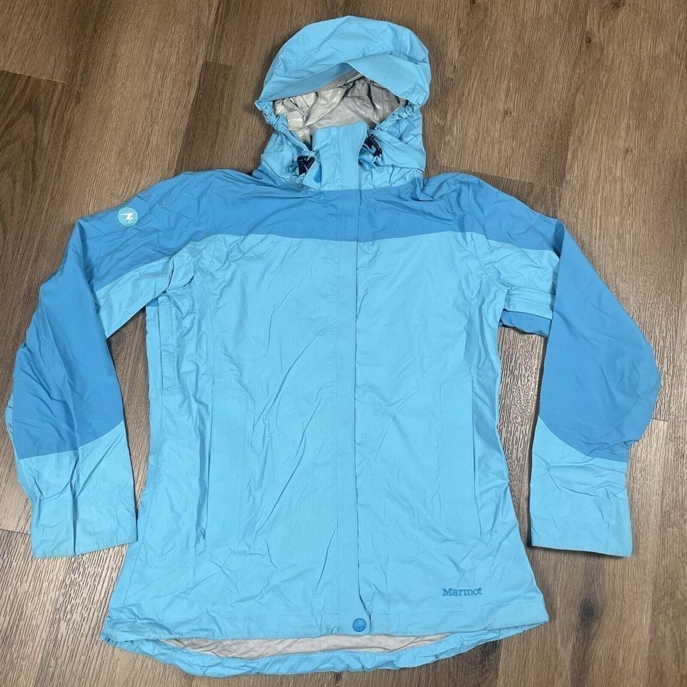 Marmot Membrain Jacket Womens Size M Blue Full Zip Hood Rain Windbreaker