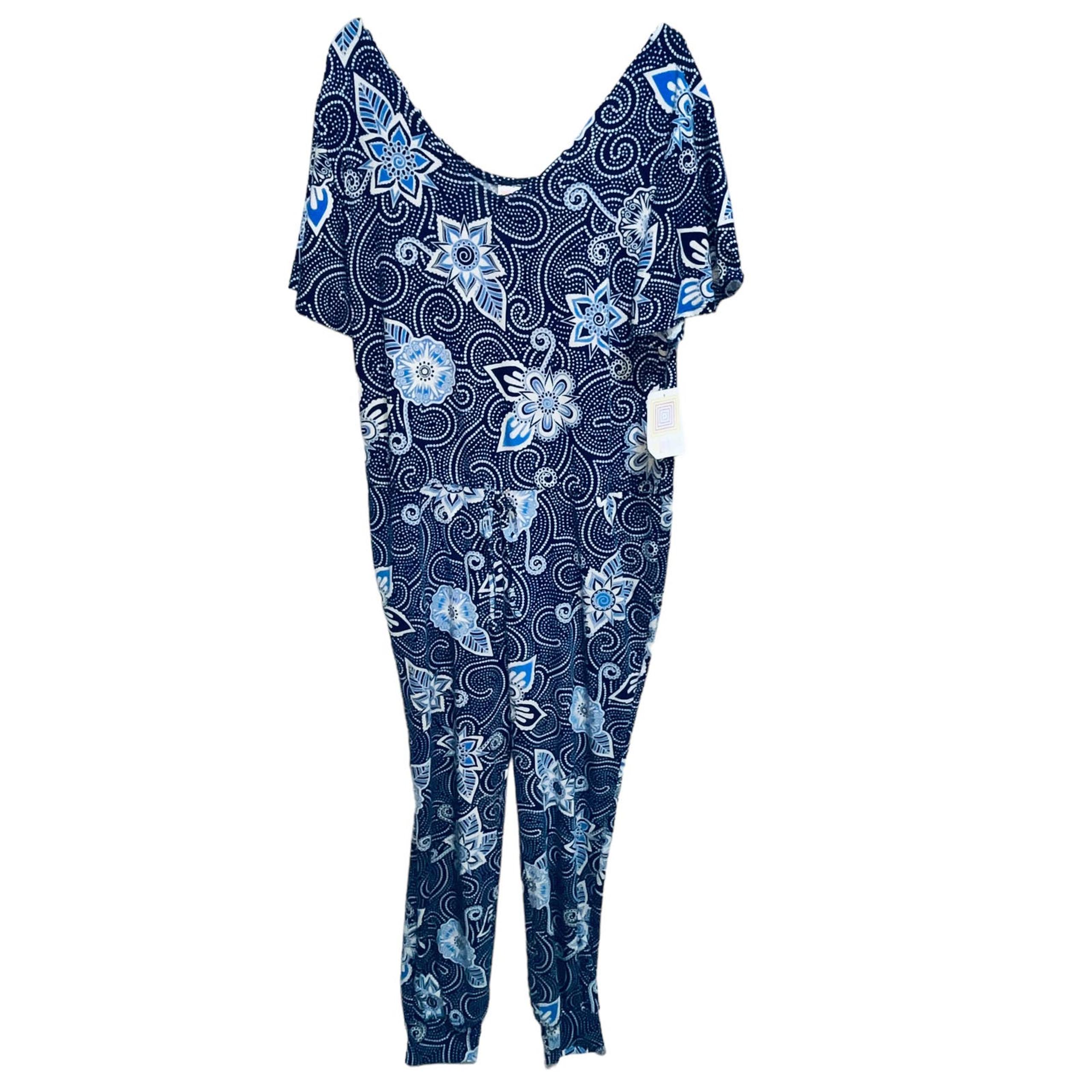 LuLaRoe XOE Blue Floral Full Length Romper New L