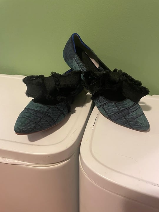 Rothy’s Pine Plaid Pointed Mary Jane Flats — Size 8.5