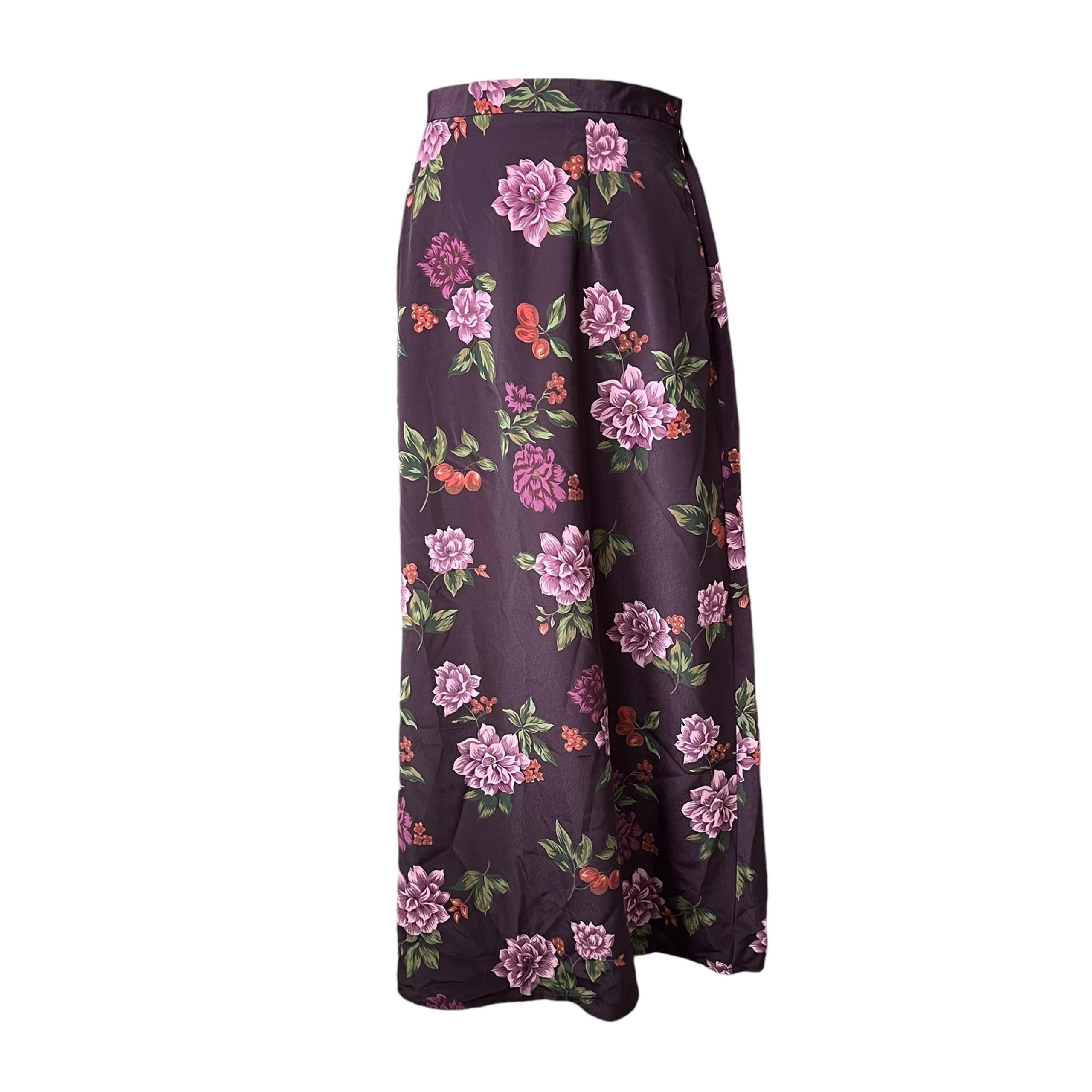 VTG 90s requirements II purple floral maxi skirt stretchy waist women small 28”