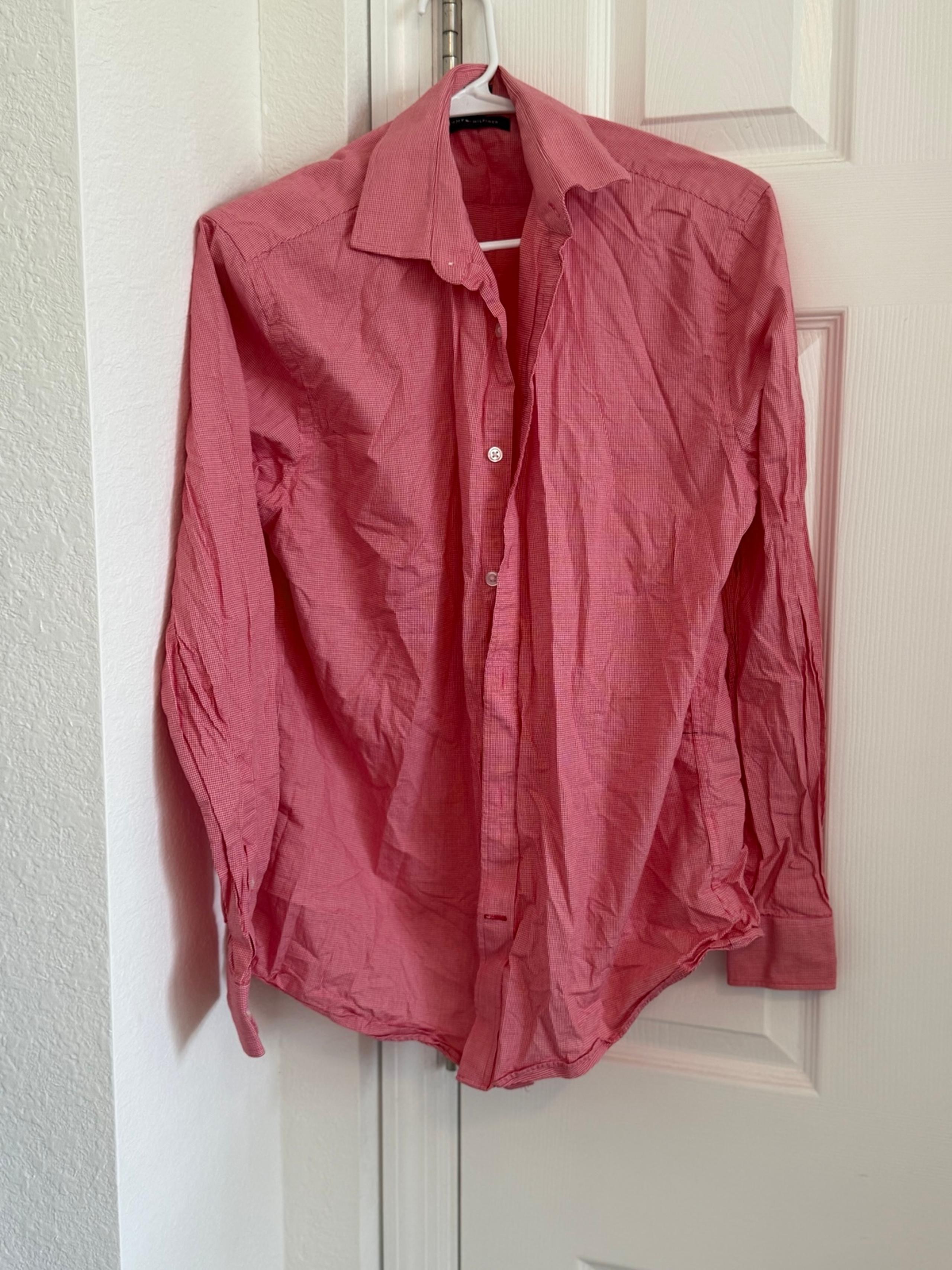 Tommy Hilfiger Men's Pink Button-Up Shirt - Size Medium, Casual Wear