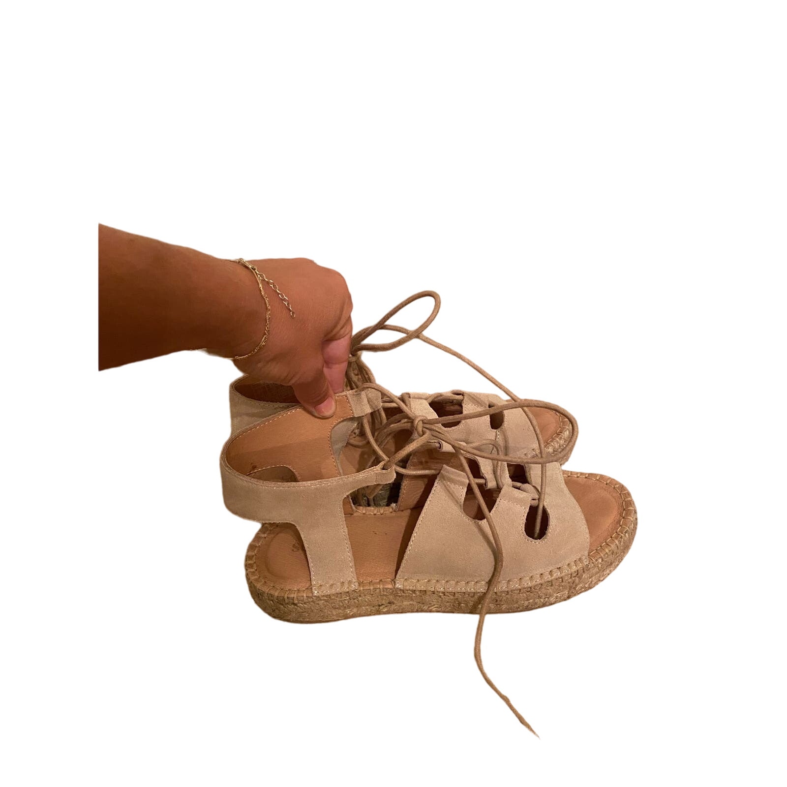 Soludos Leather Sandals Nude Lace Up Size 7.5