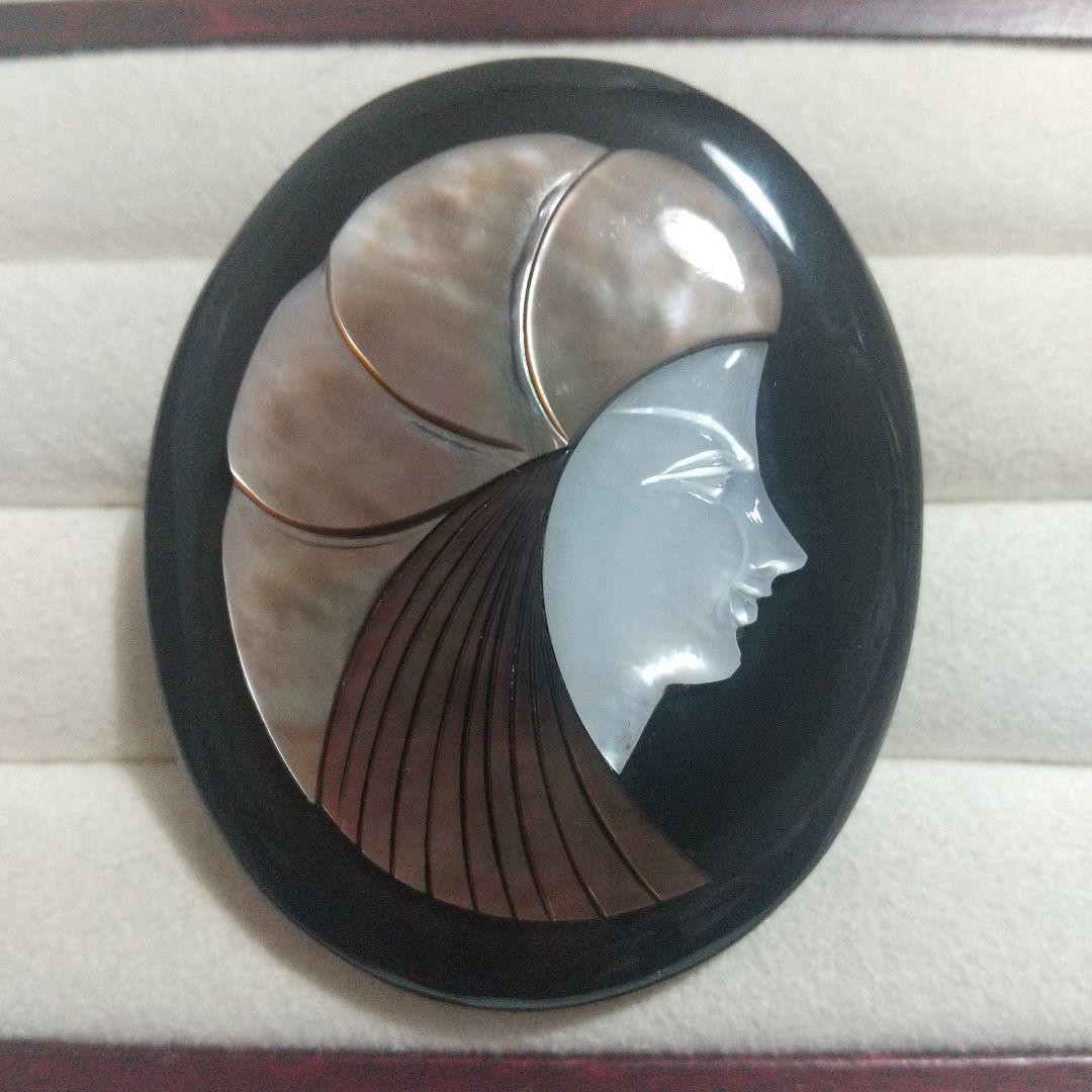 Vintage Shell Art Deco Style Woman's Profile Brooch, Used Clothing, Retro Sterling Silver