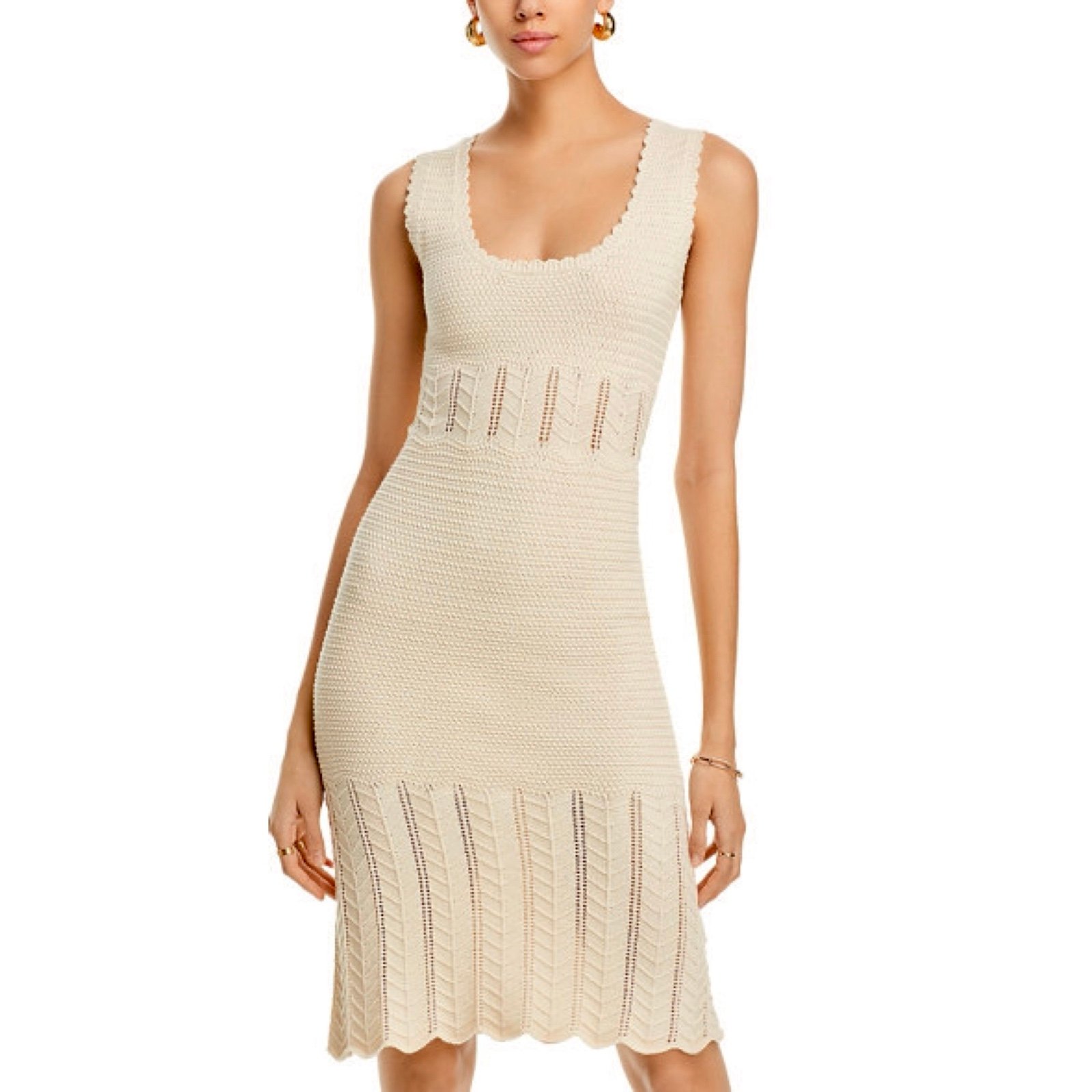 French Connection Nellis Cotton Knit Crochet Dress In Cream/Ecru NWT