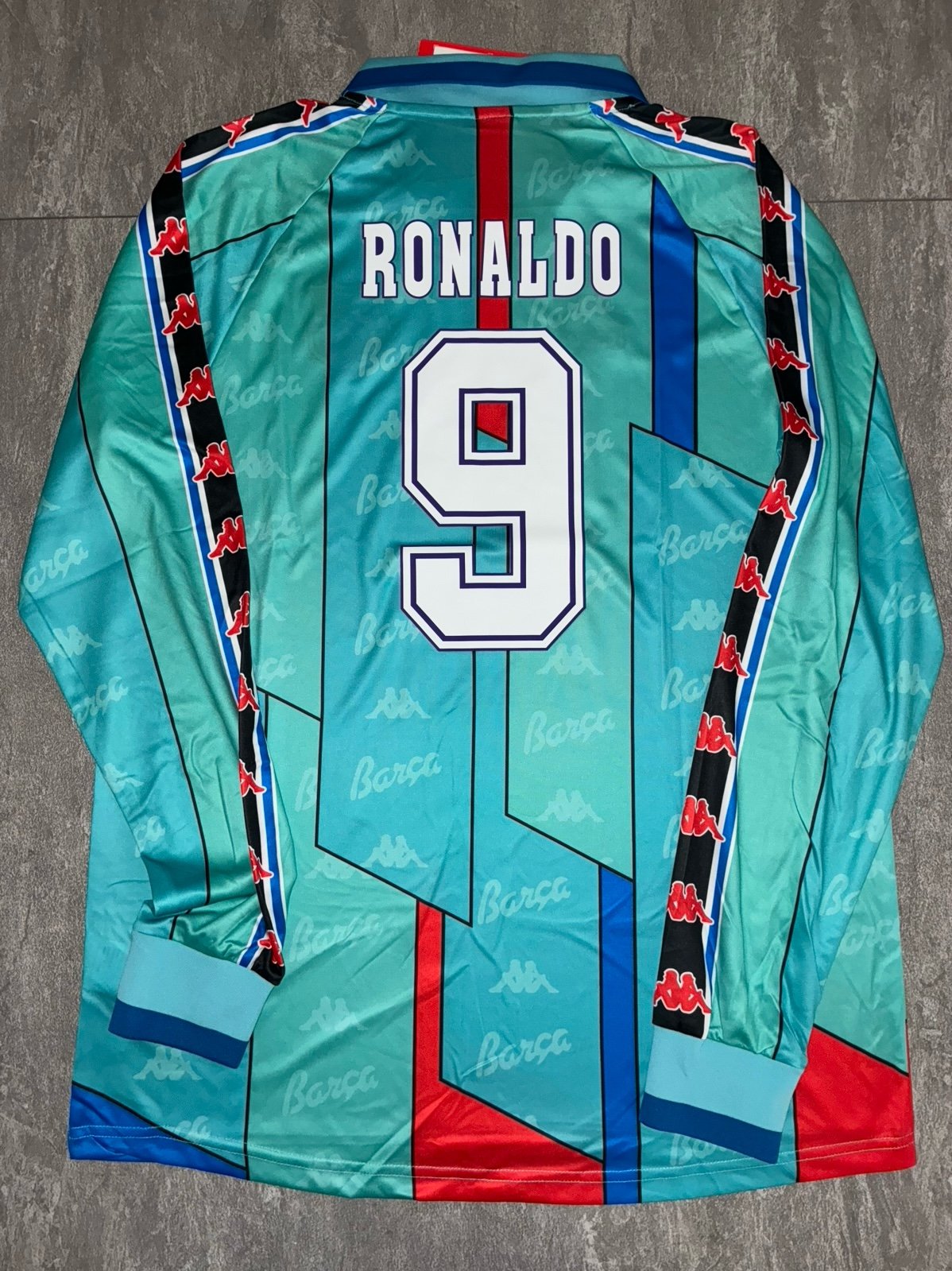 Retro Long Sleeve Barcelona 1996-97 Ronaldo 9 size 2XL(58cm Chest) Away Jersey
