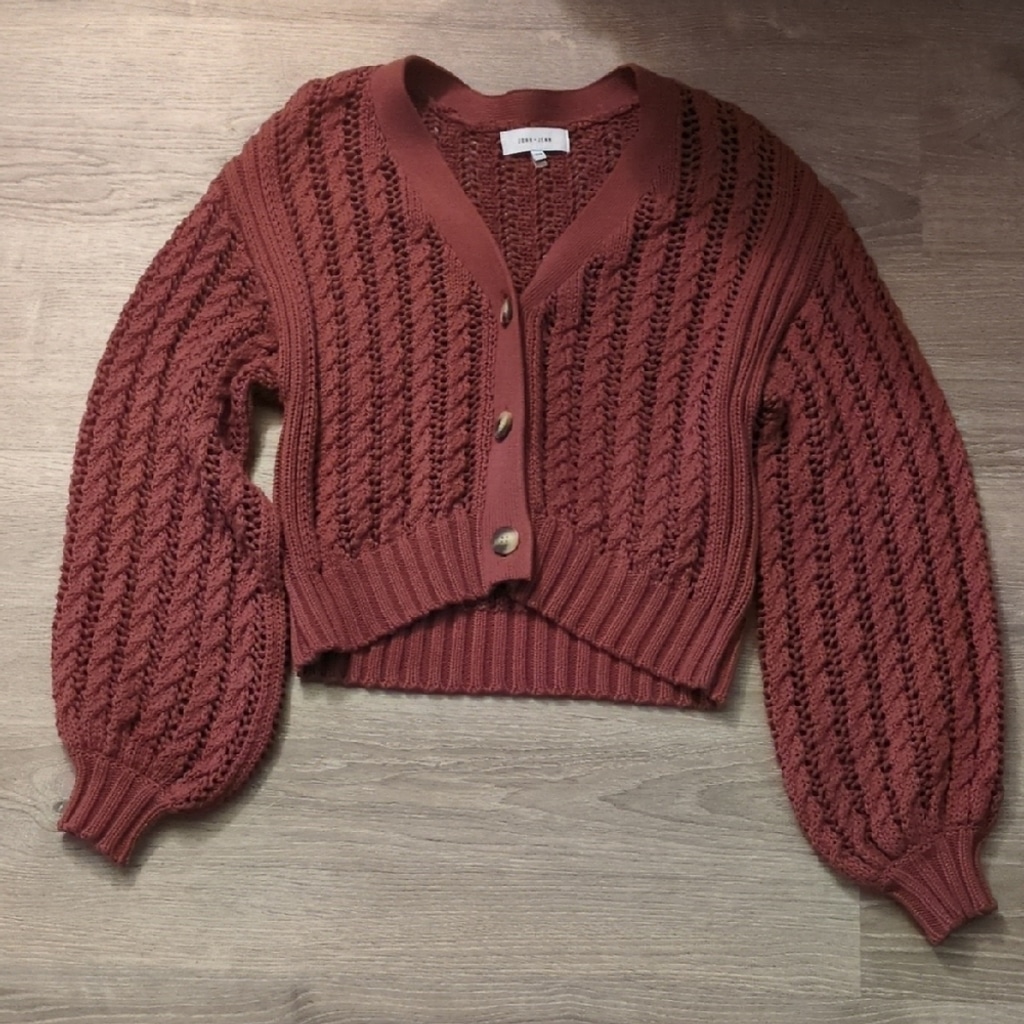 John + Jenn Brown Oversized Cropped Knit Chunky Cardigan Size Medium