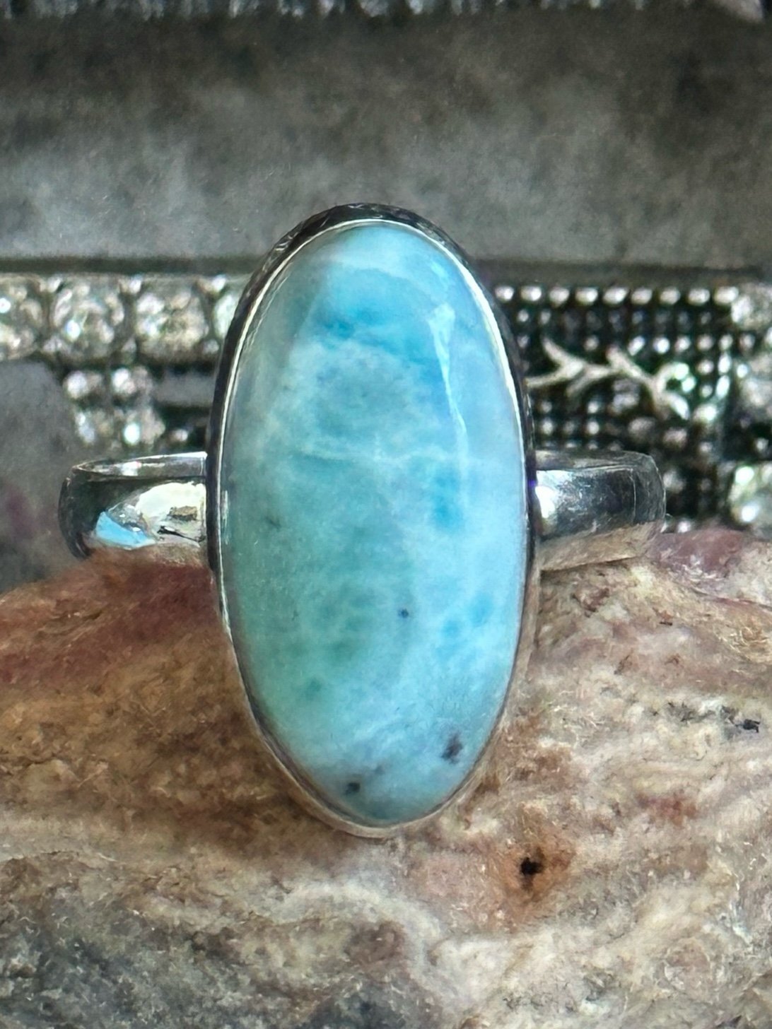 Genuine Larimar 925 sterling silver ring size 8.5