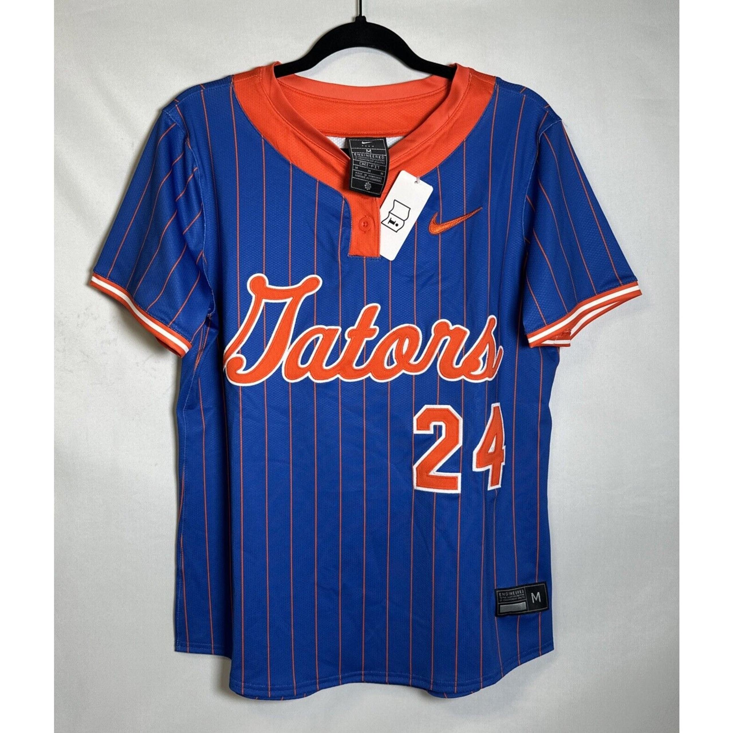 Nike Florida Gators Button Softball Jersey Women's M Blue Orange Pinstripe NEW
