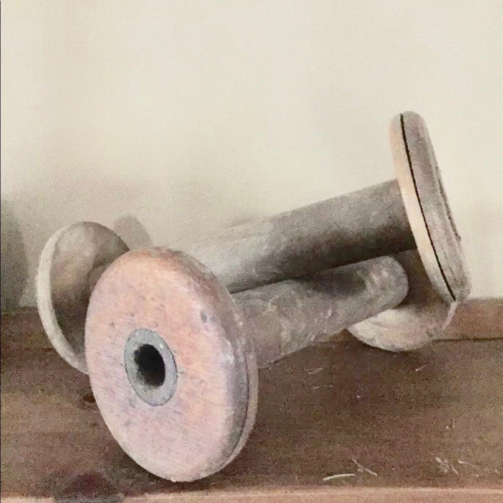 Vintage Carpet Mill Wooden Spools Pair Farmhouse
