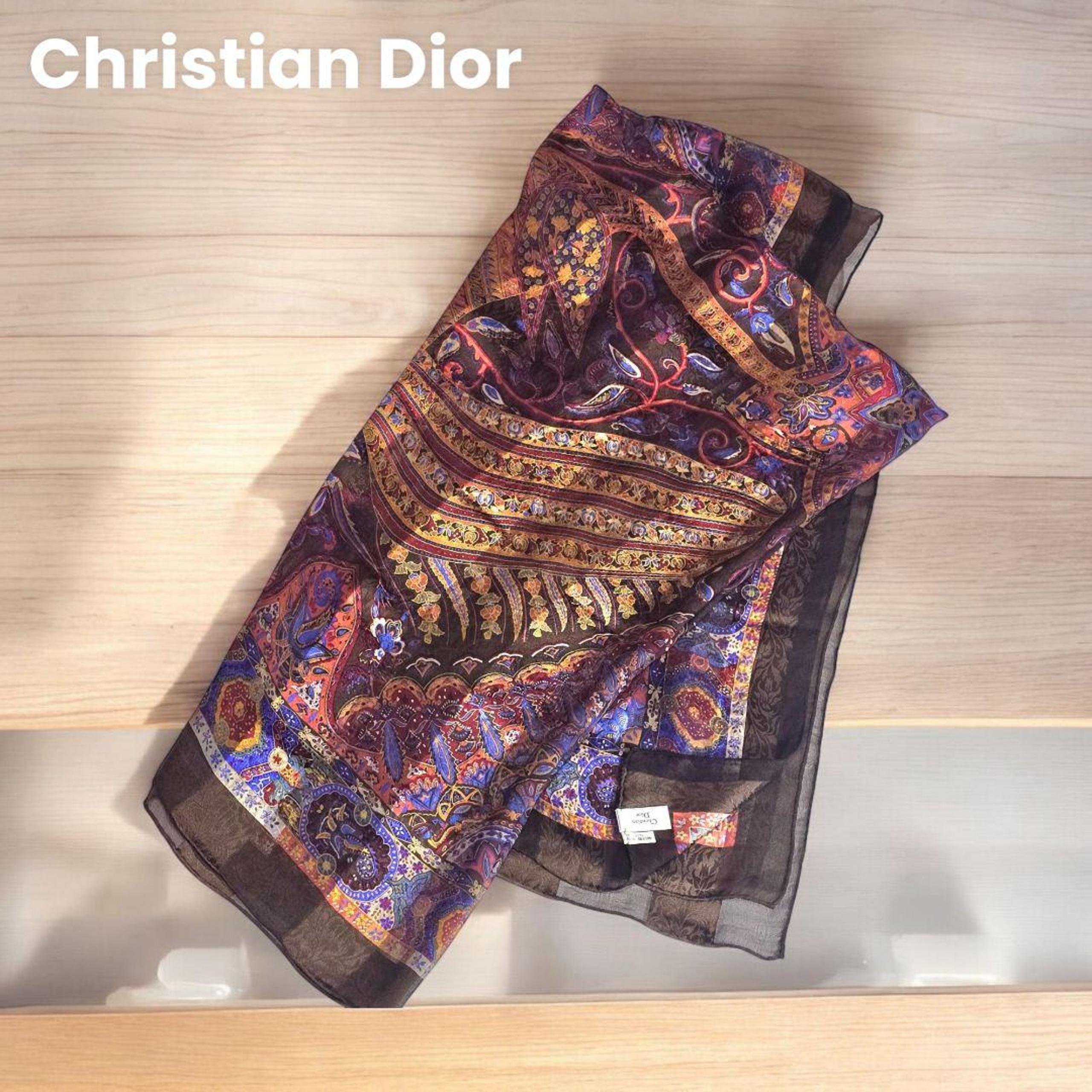 【Excellent Condition✨】Christian Dior Silk 100% Brown Large Scarf