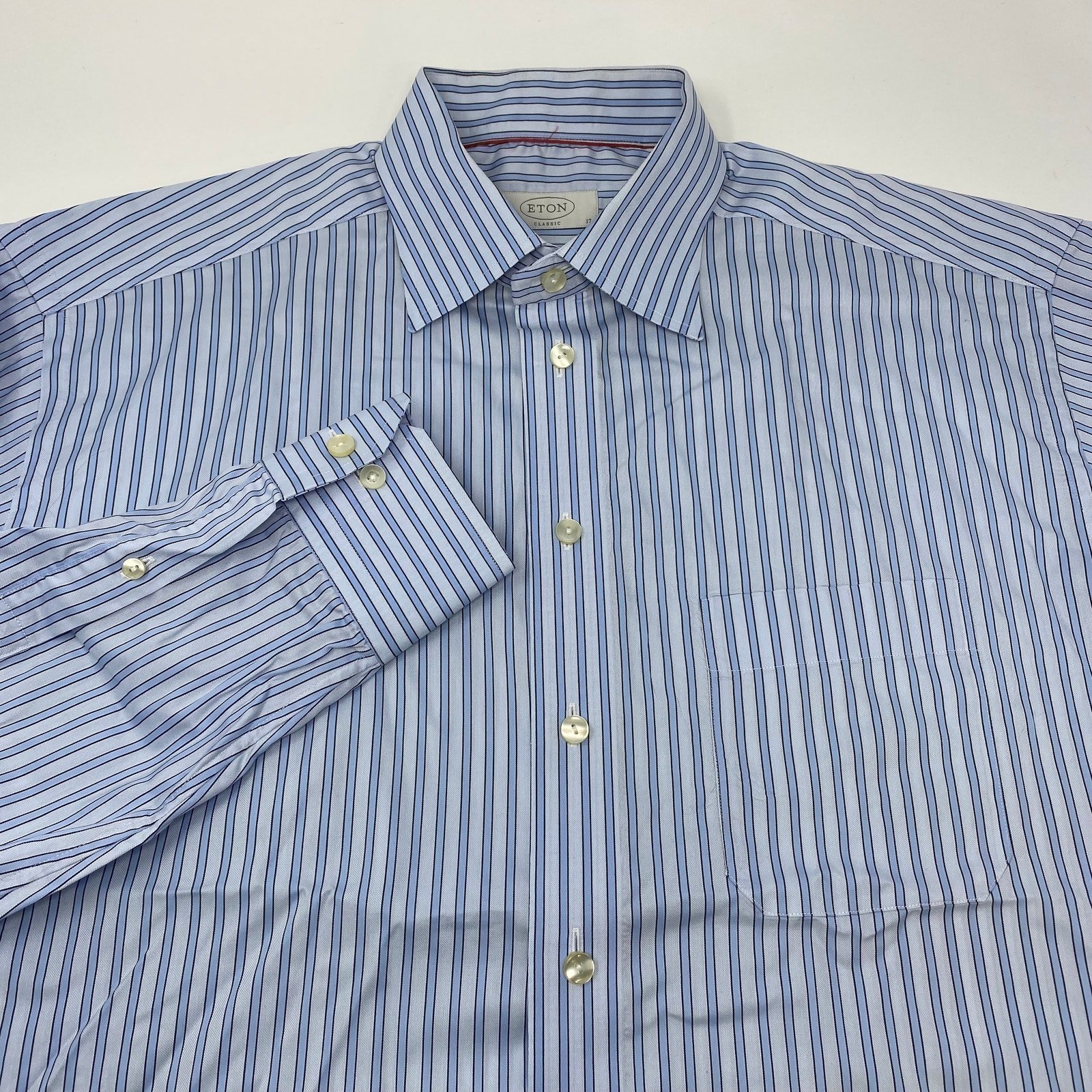 Eton Men's 43-17 Blue Striped Long Sleeve Button Down Classic Dress Shirt