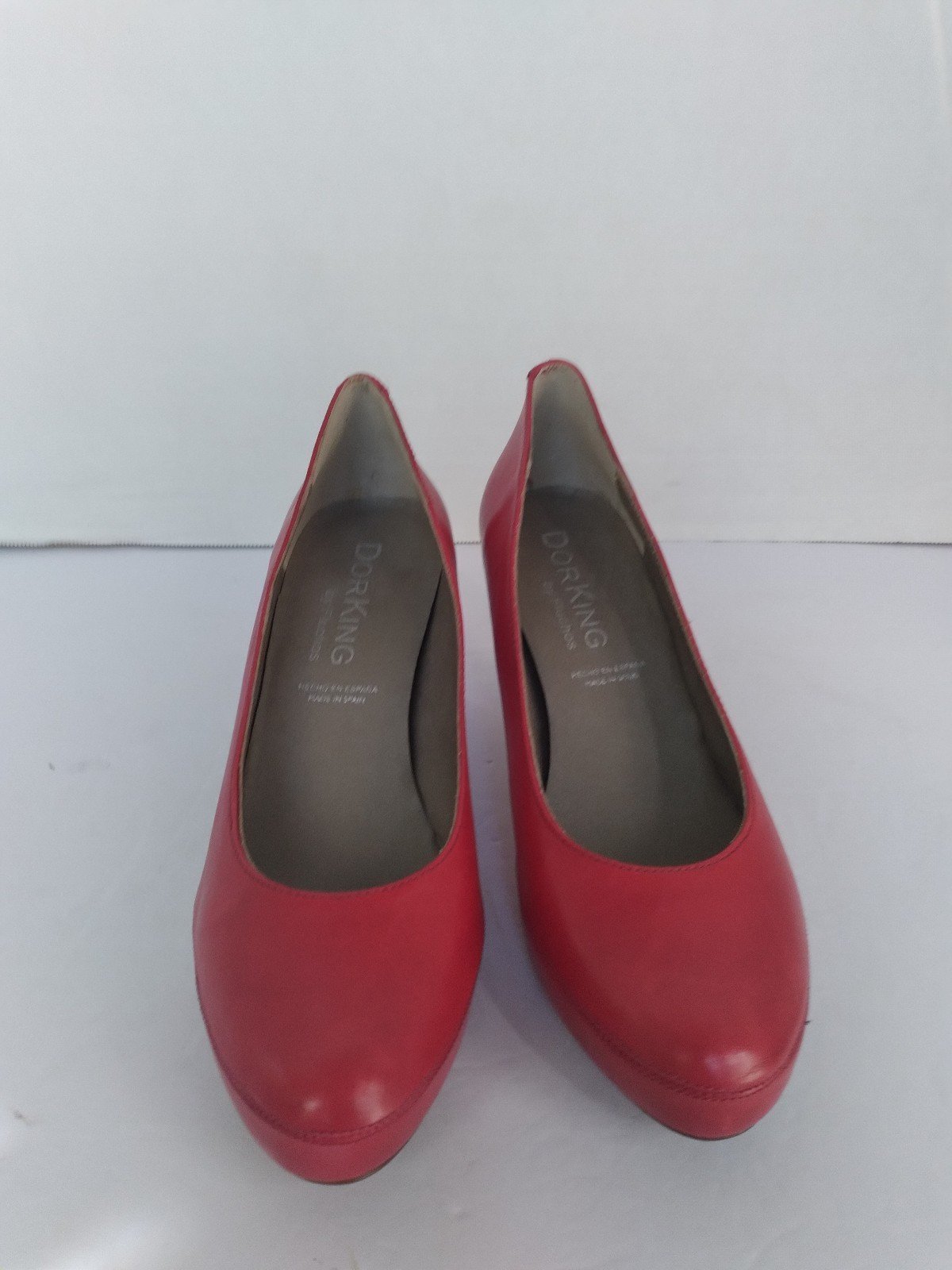 Classic Red Leather Platform Pumps Comfortable Block Heel Office Dress Shoes