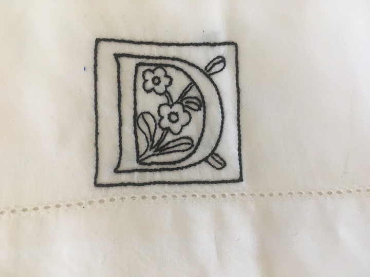 New Hand Embroidered Monogram Letter “D” White Standard Pillowcase, Qty 2