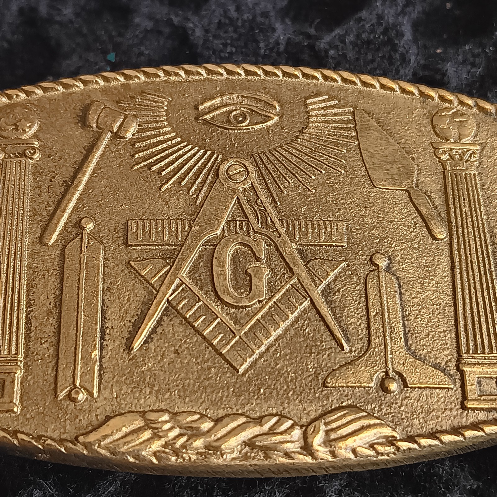 Vintage Masonic Belt Buckle Freemason ~1970s Brass