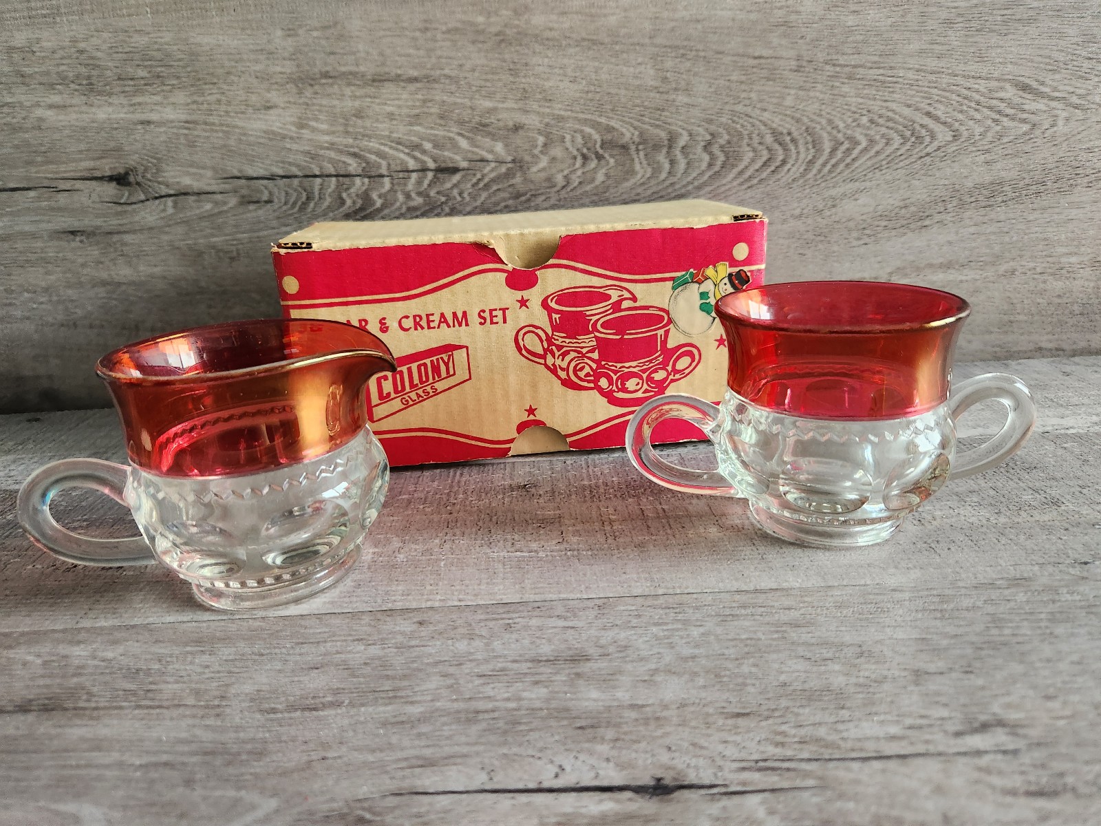 Kings Crown Ruby Red Sugar and Cream Set WITH BOX Colony Glass