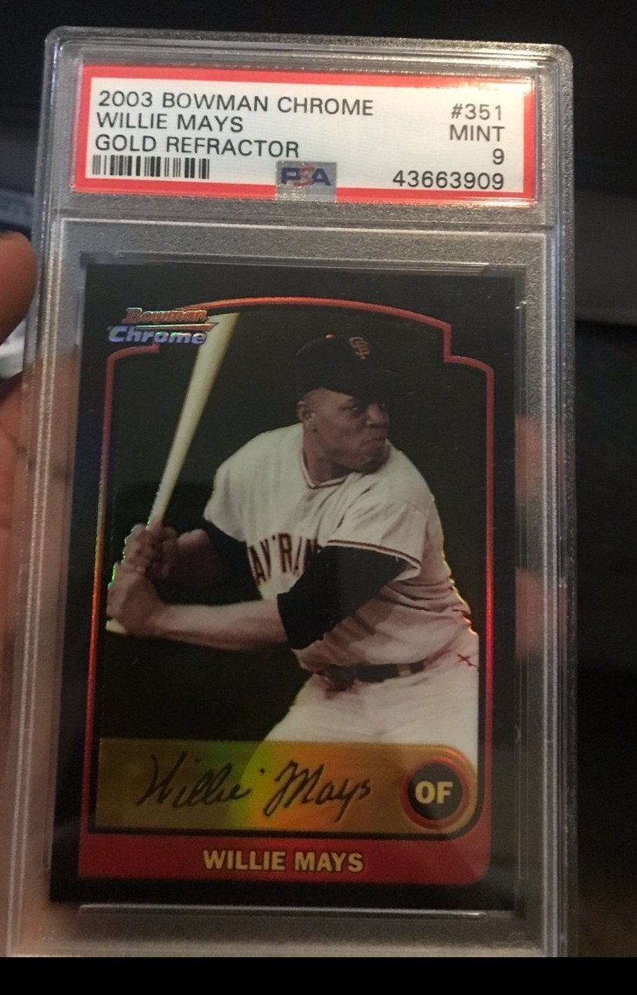 PSA9 2003 BOWMAN CHROME WILLIE MAYS GOLD REFRACTOR