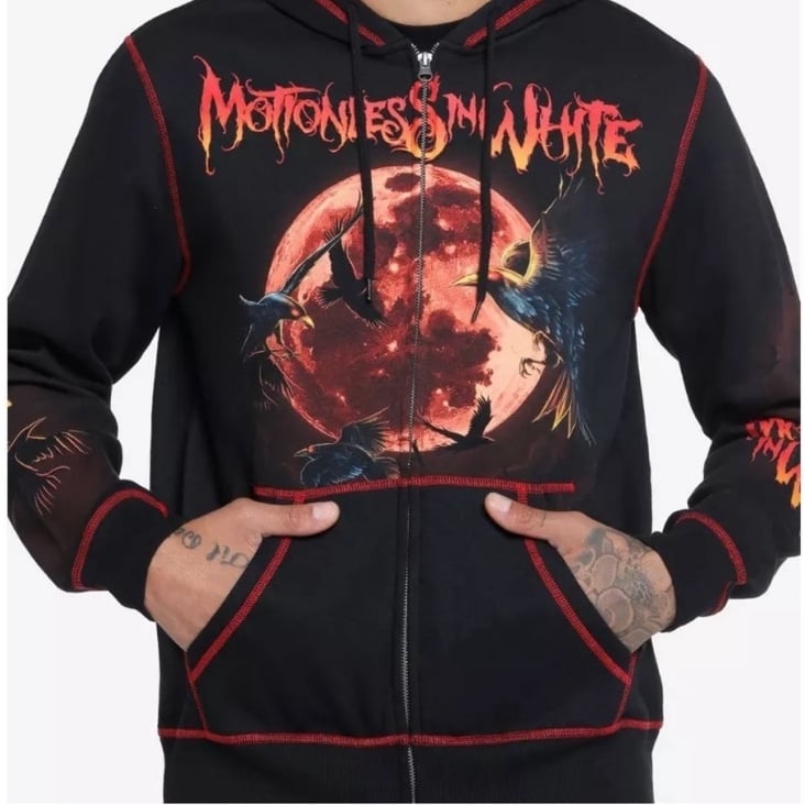 Unisex Motionless In White Crows & Blood Moon Hoodie Hot‎ Topic Metalcore Music