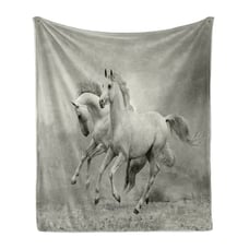 Horse Freedom Theme Ambesonne Black White Art Soft Flannel Fleece Throw Blanket